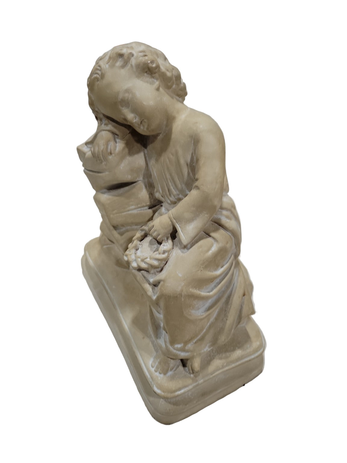 Plaster Figurine of Sleeping Child with Wreath – Religious or Memorial Style