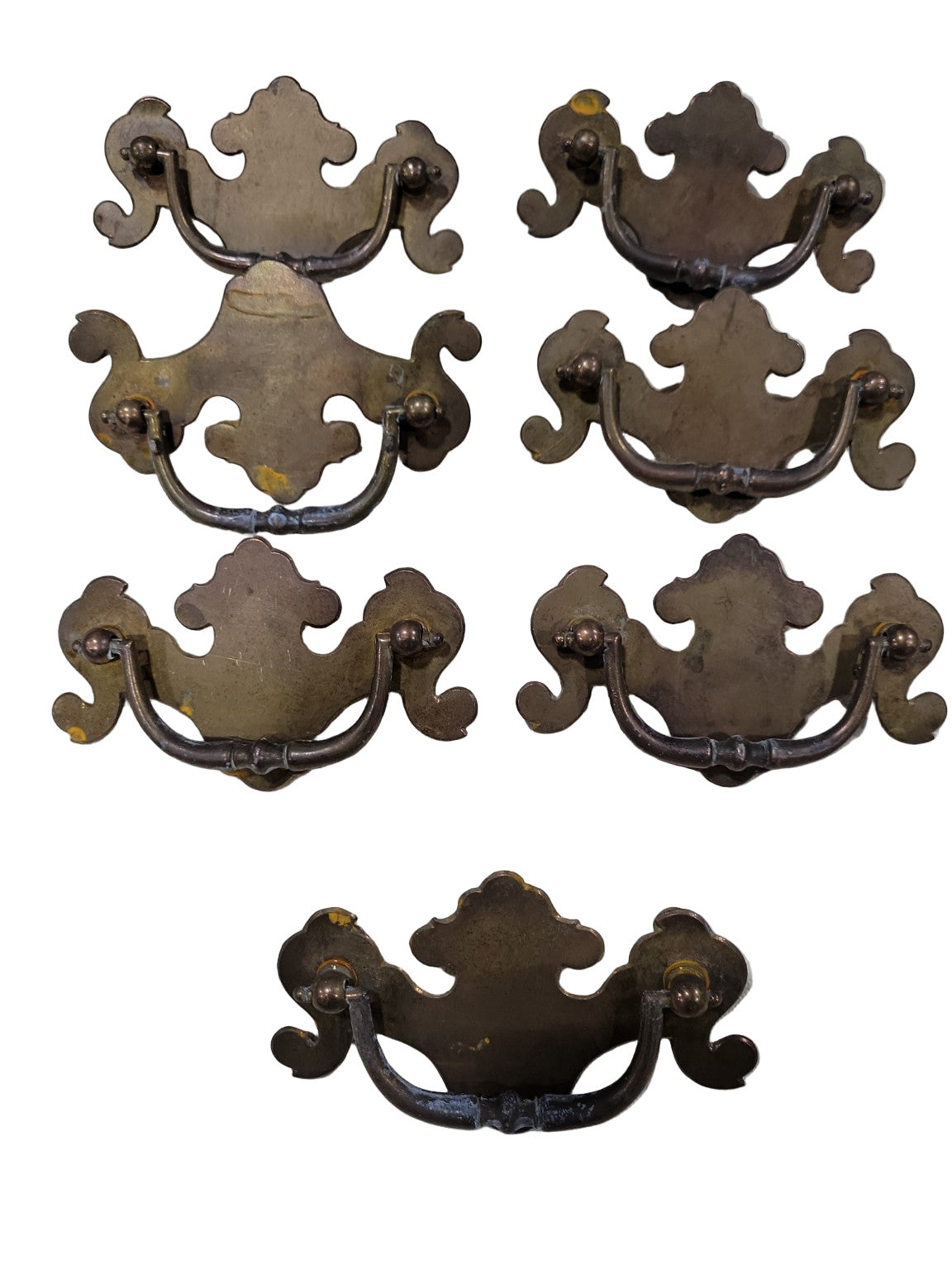 Set of 7 Antique Brass Batwing Drawer Pulls – Chippendale Style