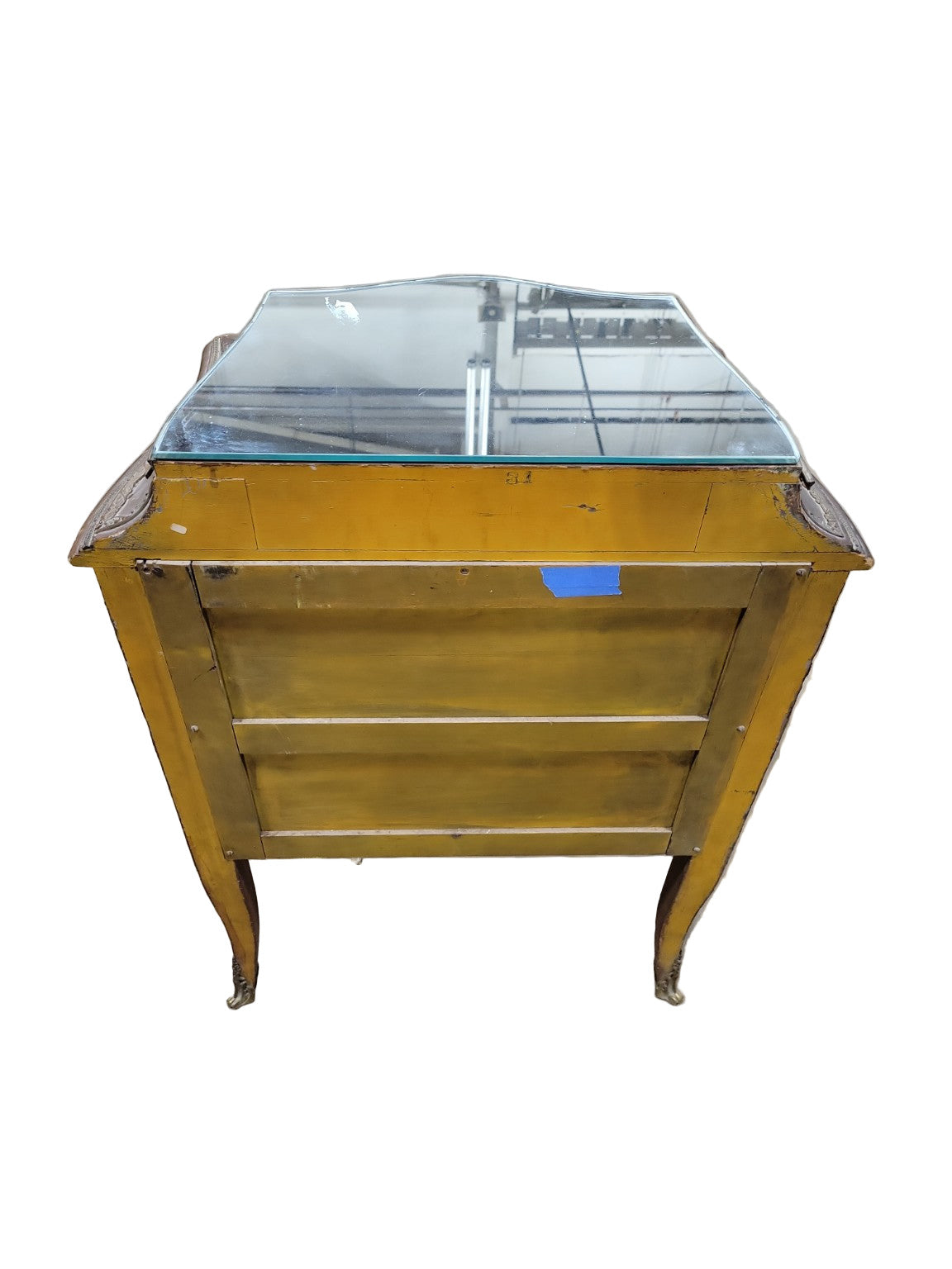 Antique Rococo Revival Painted Sheet Music Cabinet with Glass Top