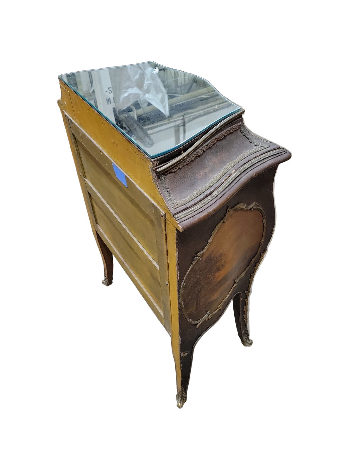 Antique Rococo Revival Painted Sheet Music Cabinet with Glass Top