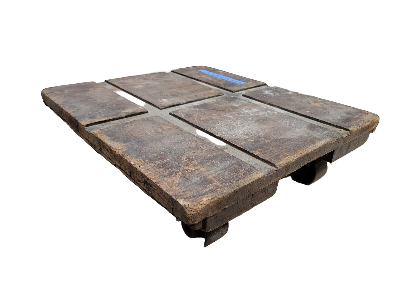 Salvaged Factory Floor Cart Platform with Iron Casters – 24¼" x 21¼" x 7"