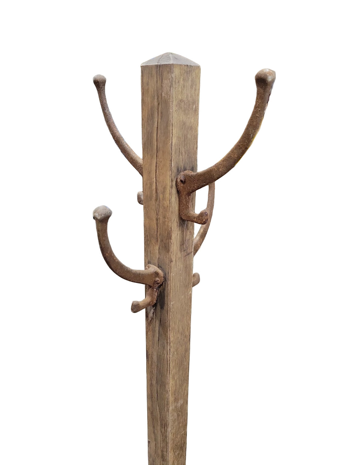 Rustic Industrial Wood & Cast Iron Coat Rack – 70" Tall