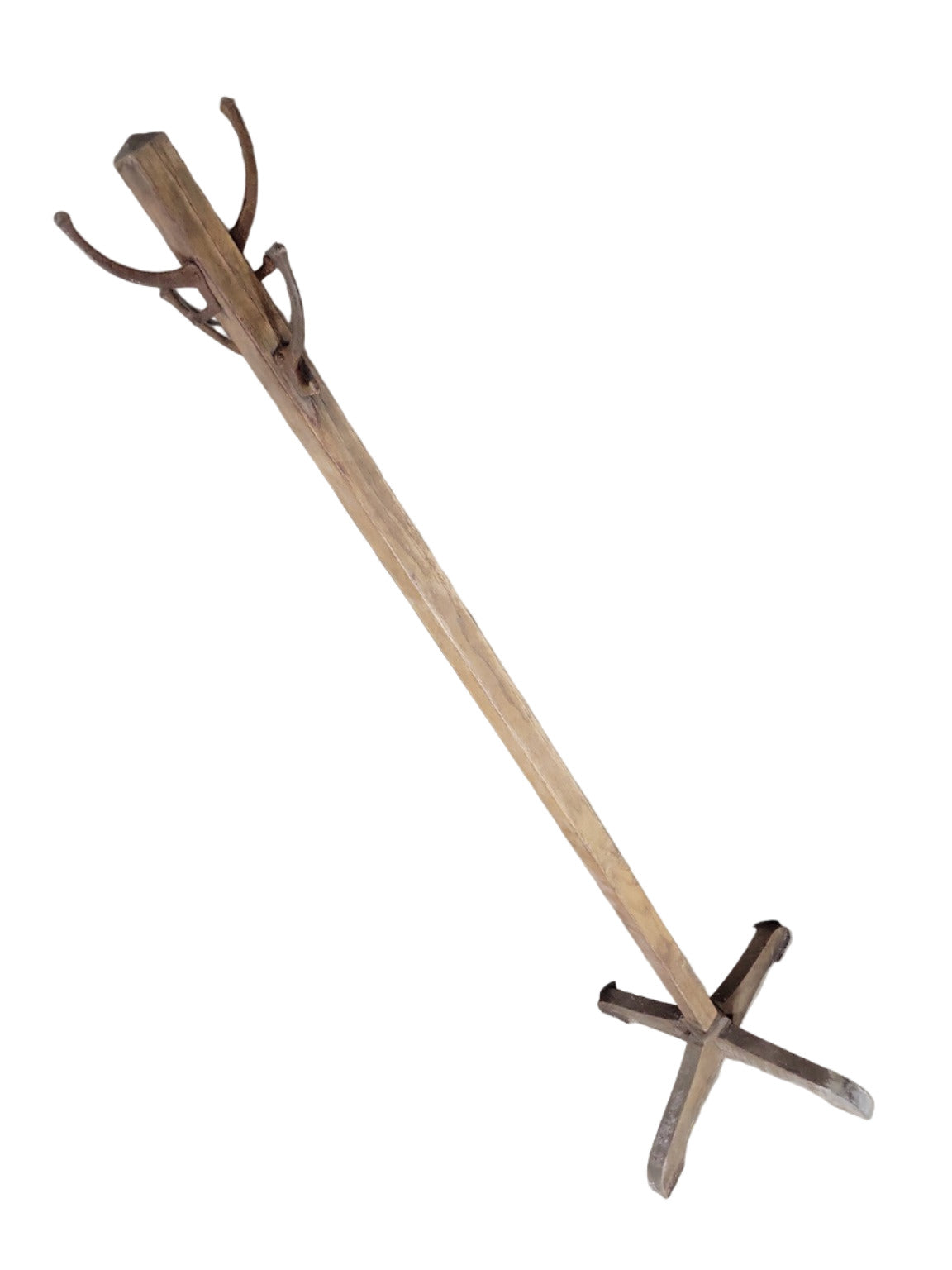 Rustic Industrial Wood & Cast Iron Coat Rack – 70" Tall