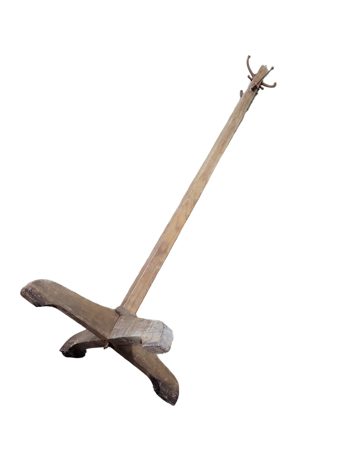 Rustic Industrial Wood & Cast Iron Coat Rack – 70" Tall