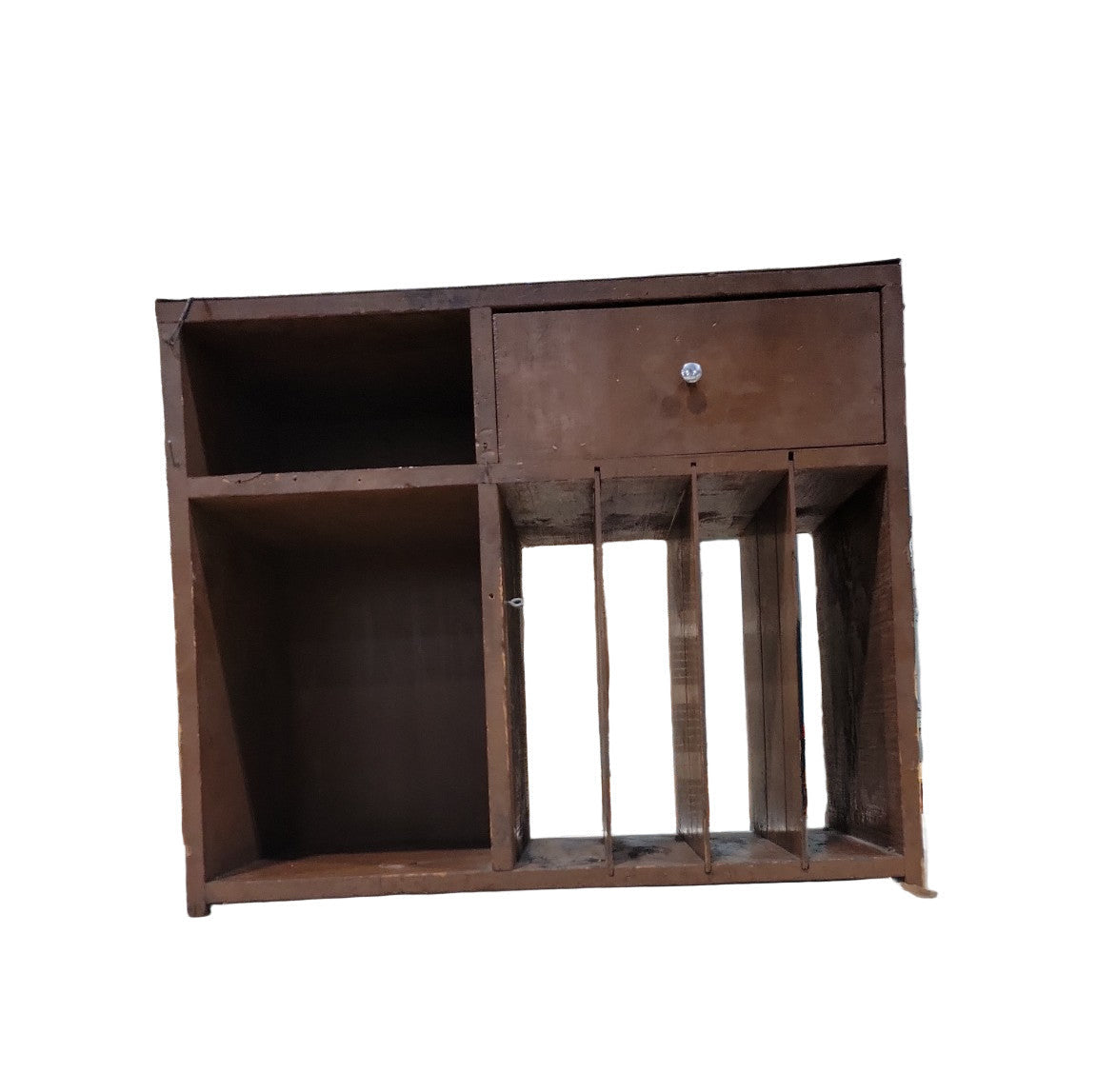 Vintage Wood Desktop Organizer with Drawer and Vertical File Slots