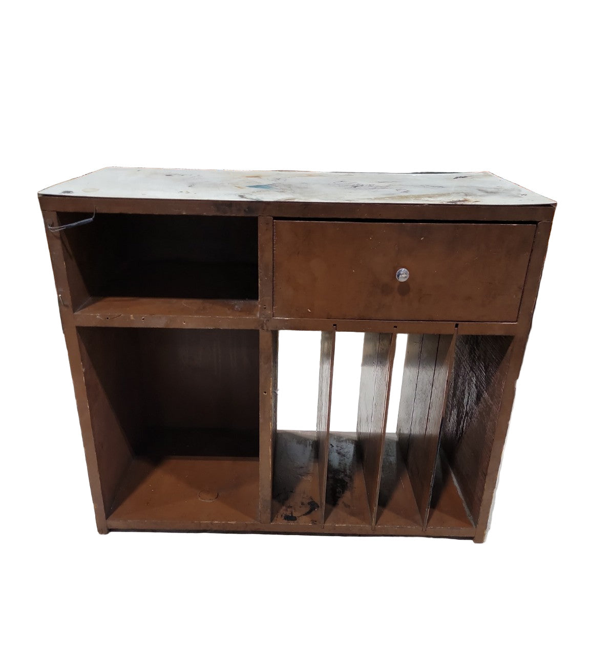 Vintage Wood Desktop Organizer with Drawer and Vertical File Slots