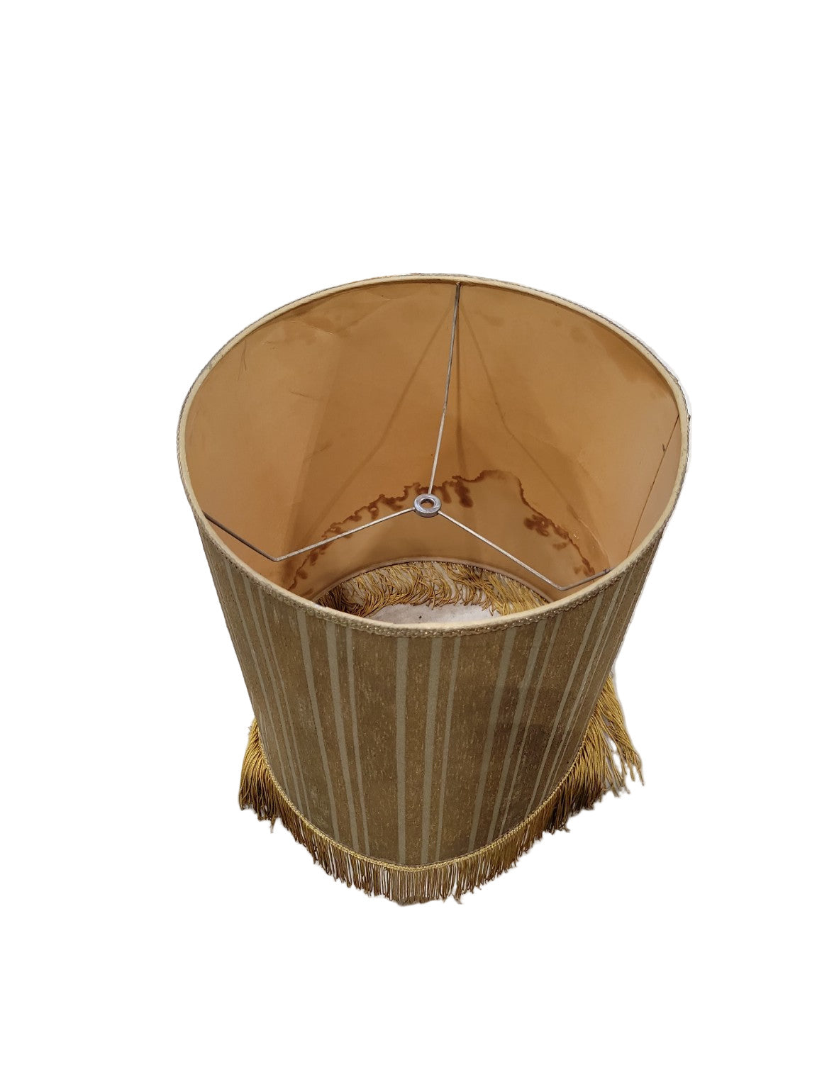 Vintage Gold Fringe Drum Lampshade – Striped Fabric