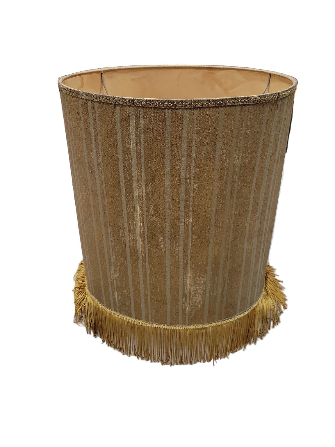 Vintage Gold Fringe Drum Lampshade – Striped Fabric