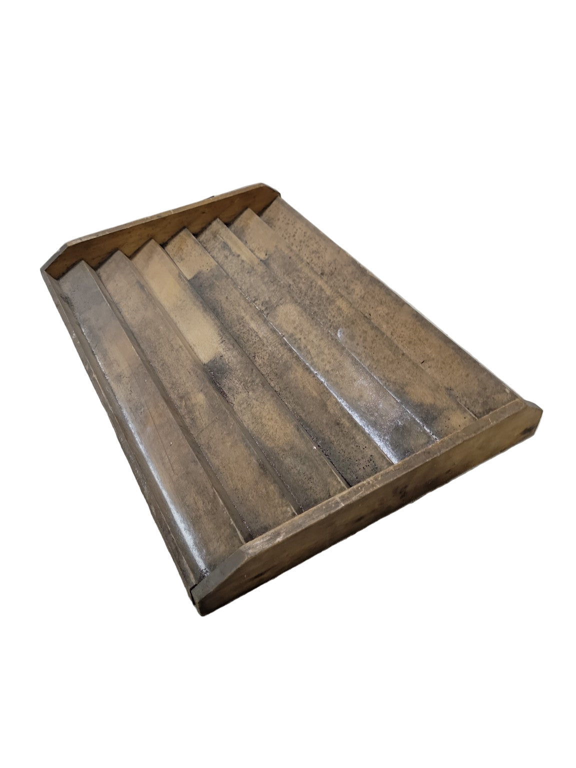Vintage Wood Display Tray with Slotted Steps – 7-Tiered Organizer