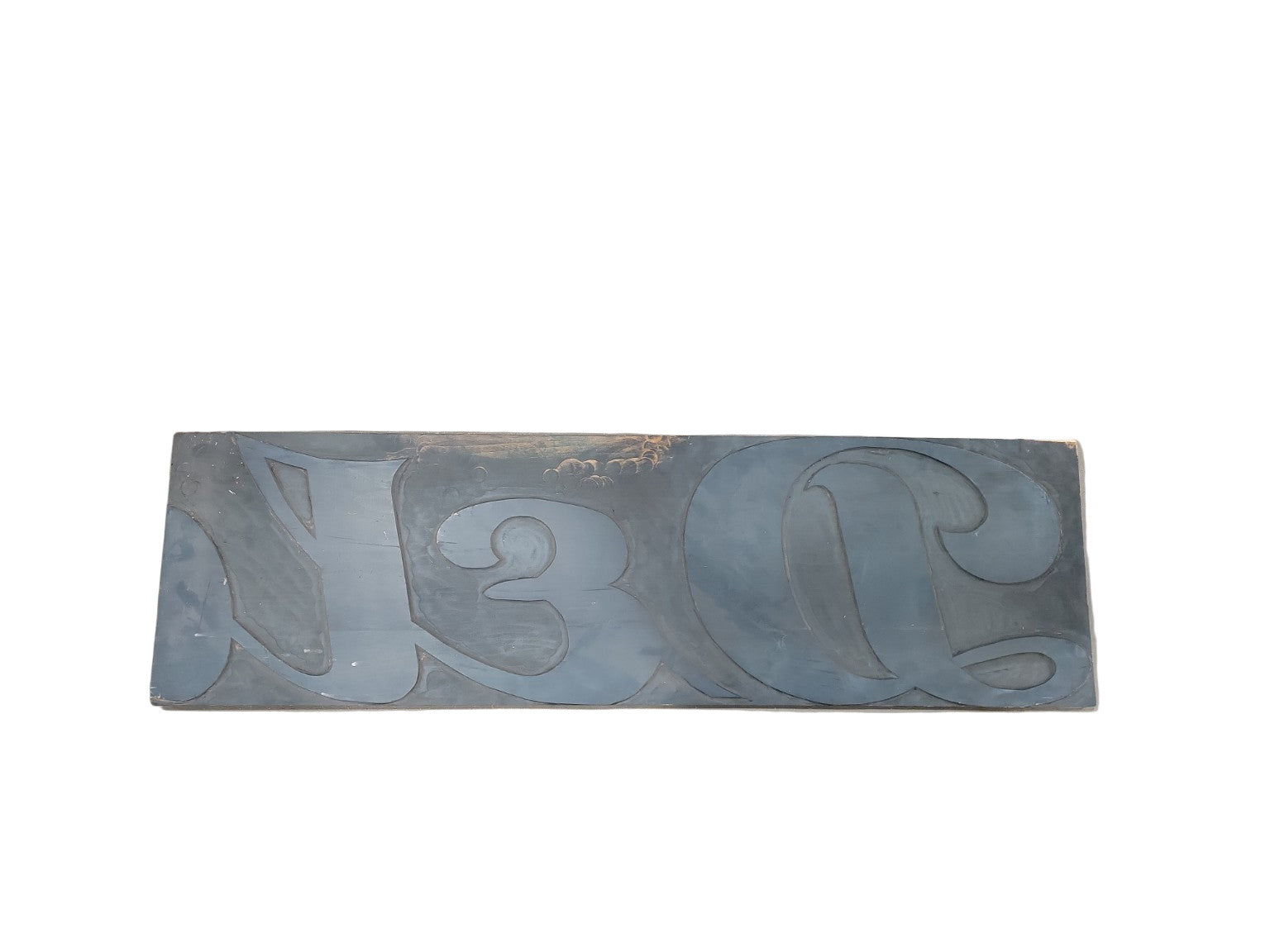 Antique Wood and Metal Printing Press Block – "Del" Signage Panel