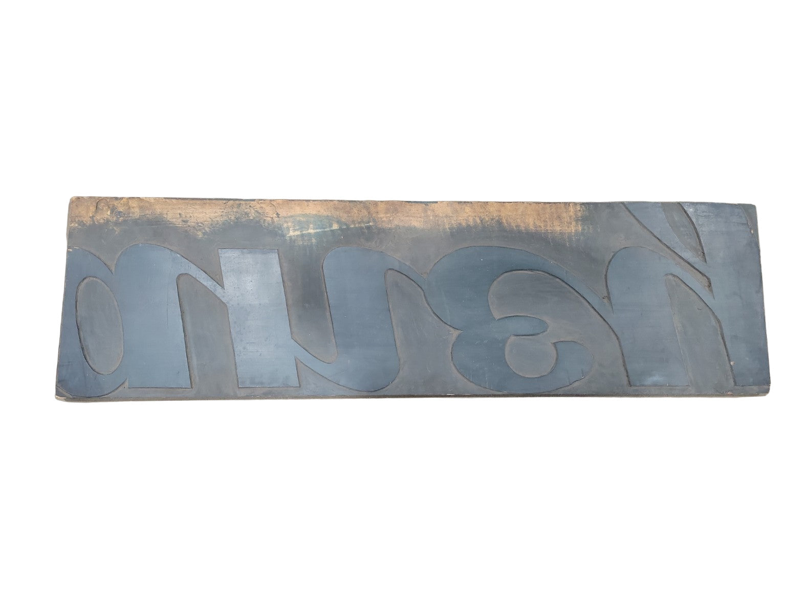 Oversized Antique Printing Press Block – “AENY” Advertising Panel