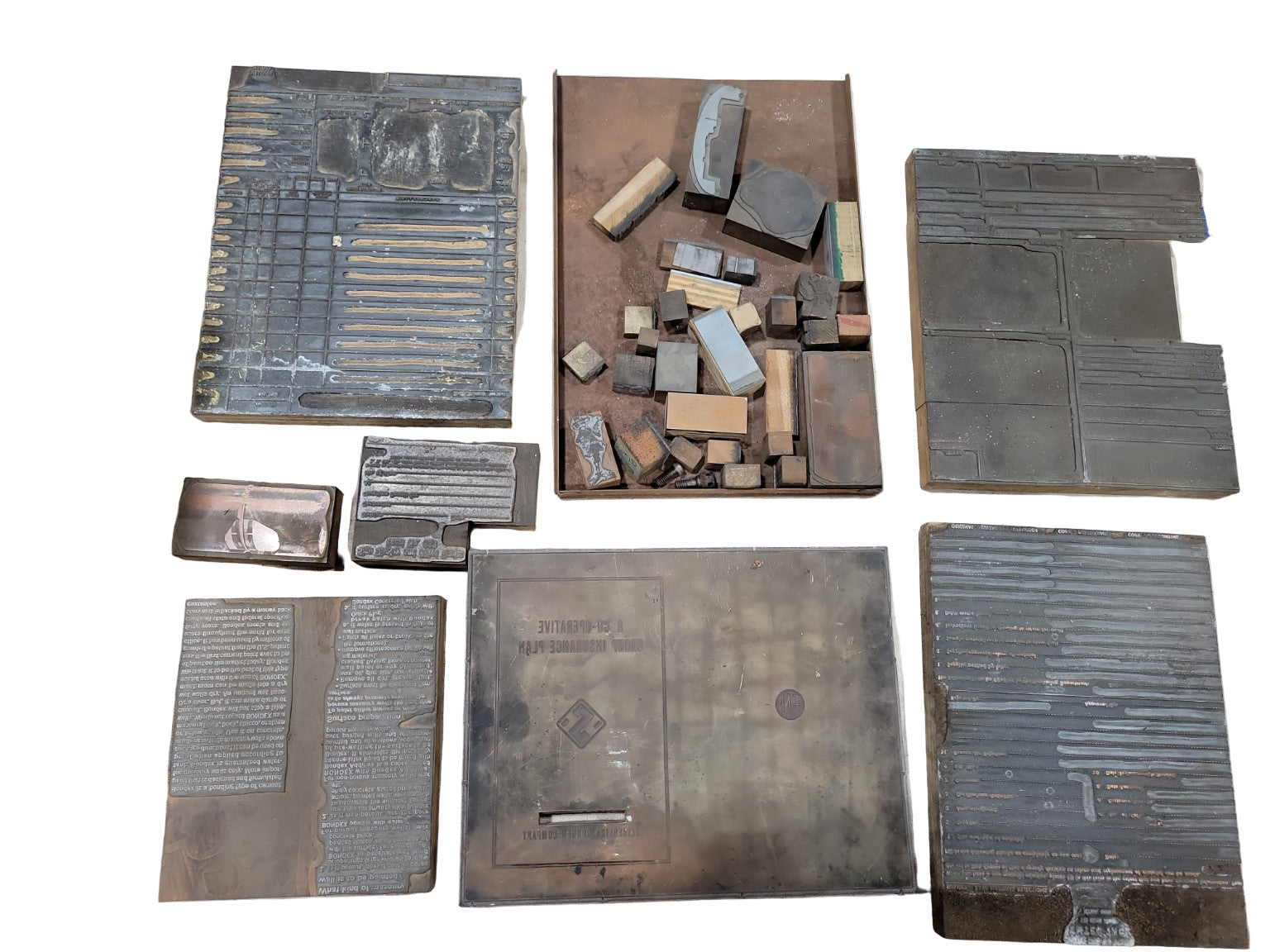 Box of Miscellaneous Vintage Printing Press Plates – Industrial Type Blocks & Linotype Casts
