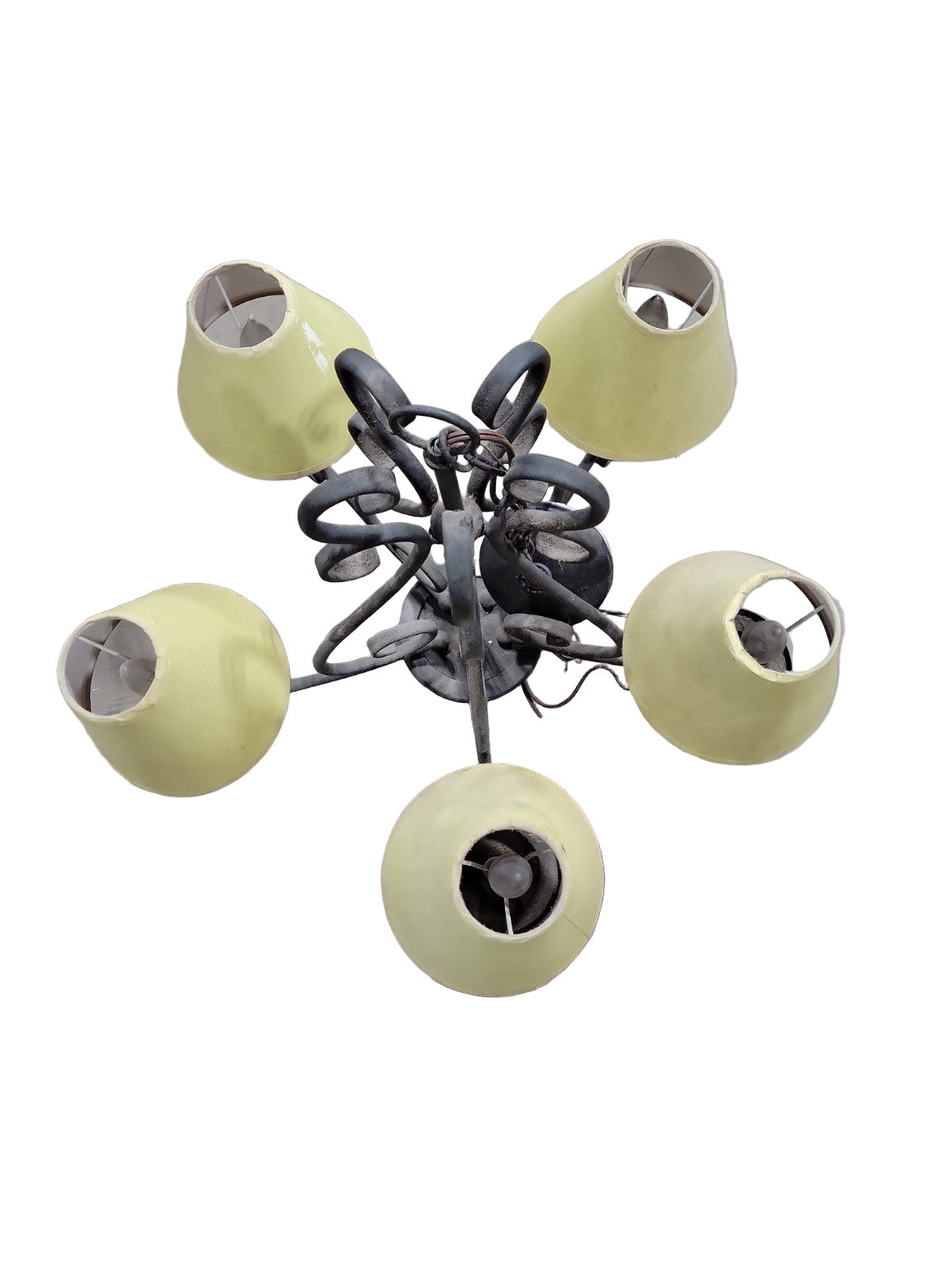 Vintage Wrought Iron 5-Light Chandelier with Yellow Shades