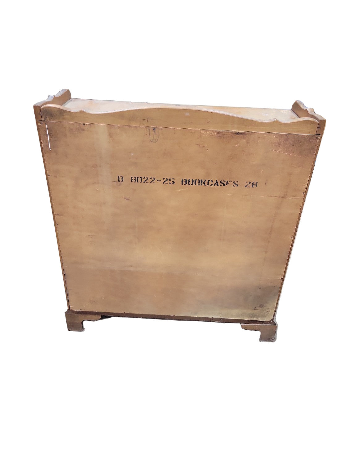 Mid-Century Wooden Bookcase – Scalloped Top with Carved Base