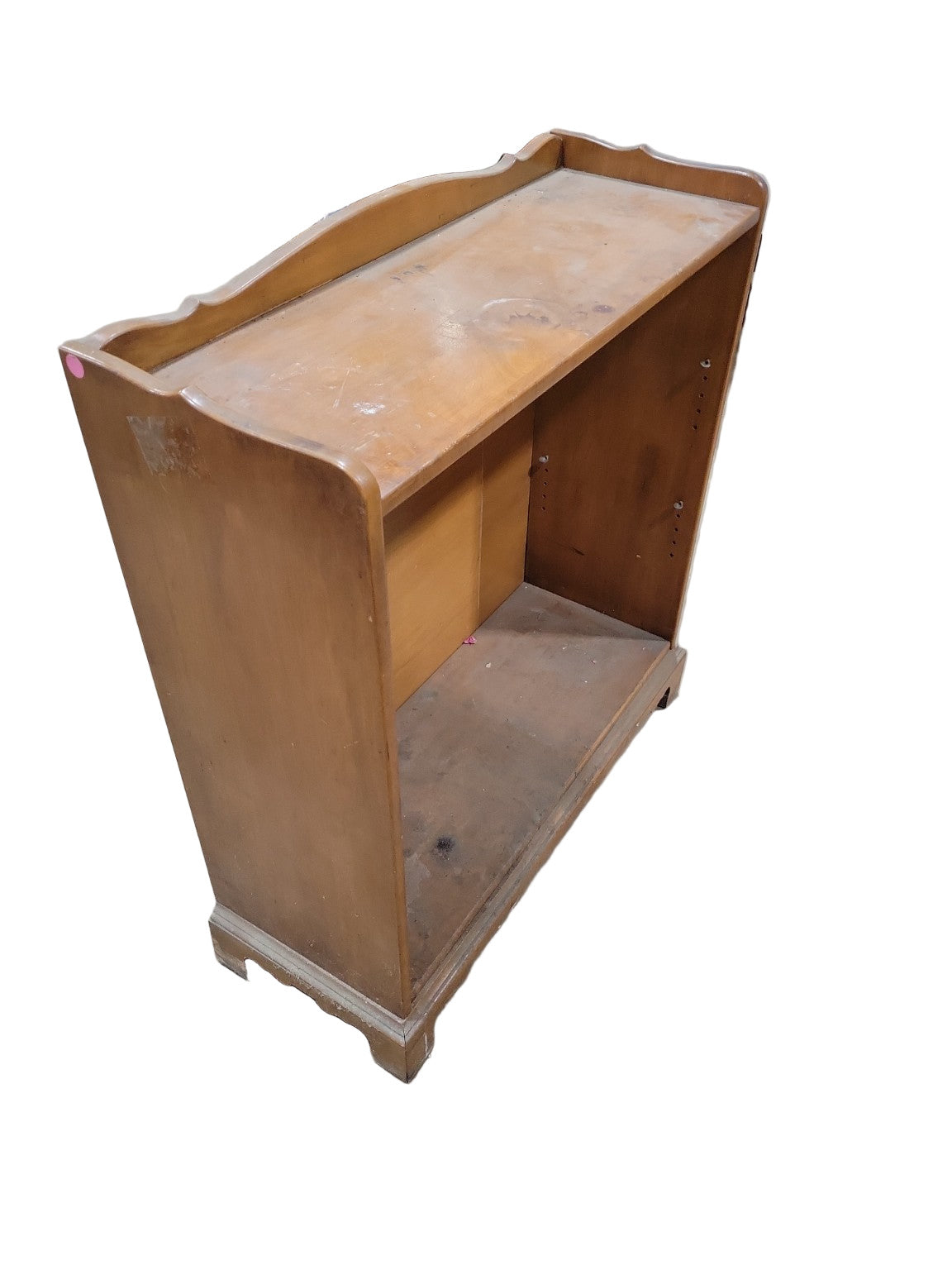 Mid-Century Wooden Bookcase – Scalloped Top with Carved Base