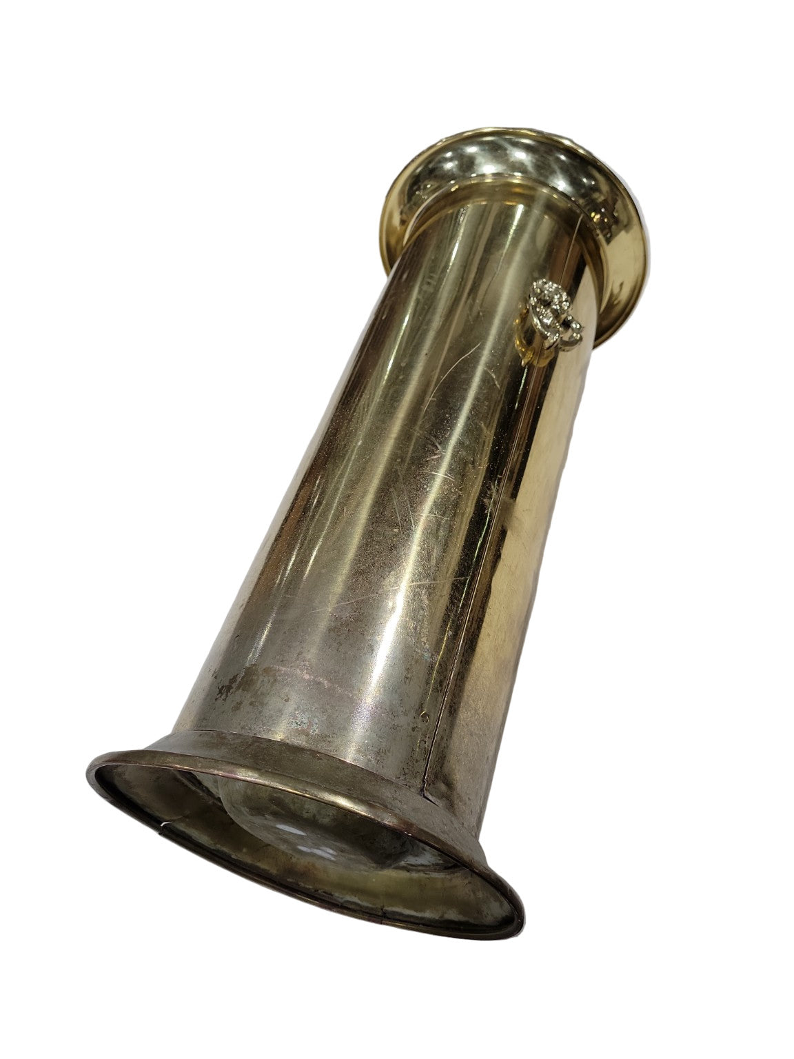 Vintage Brass Umbrella Stand with Lion Head Ring Handles – 22" Tall