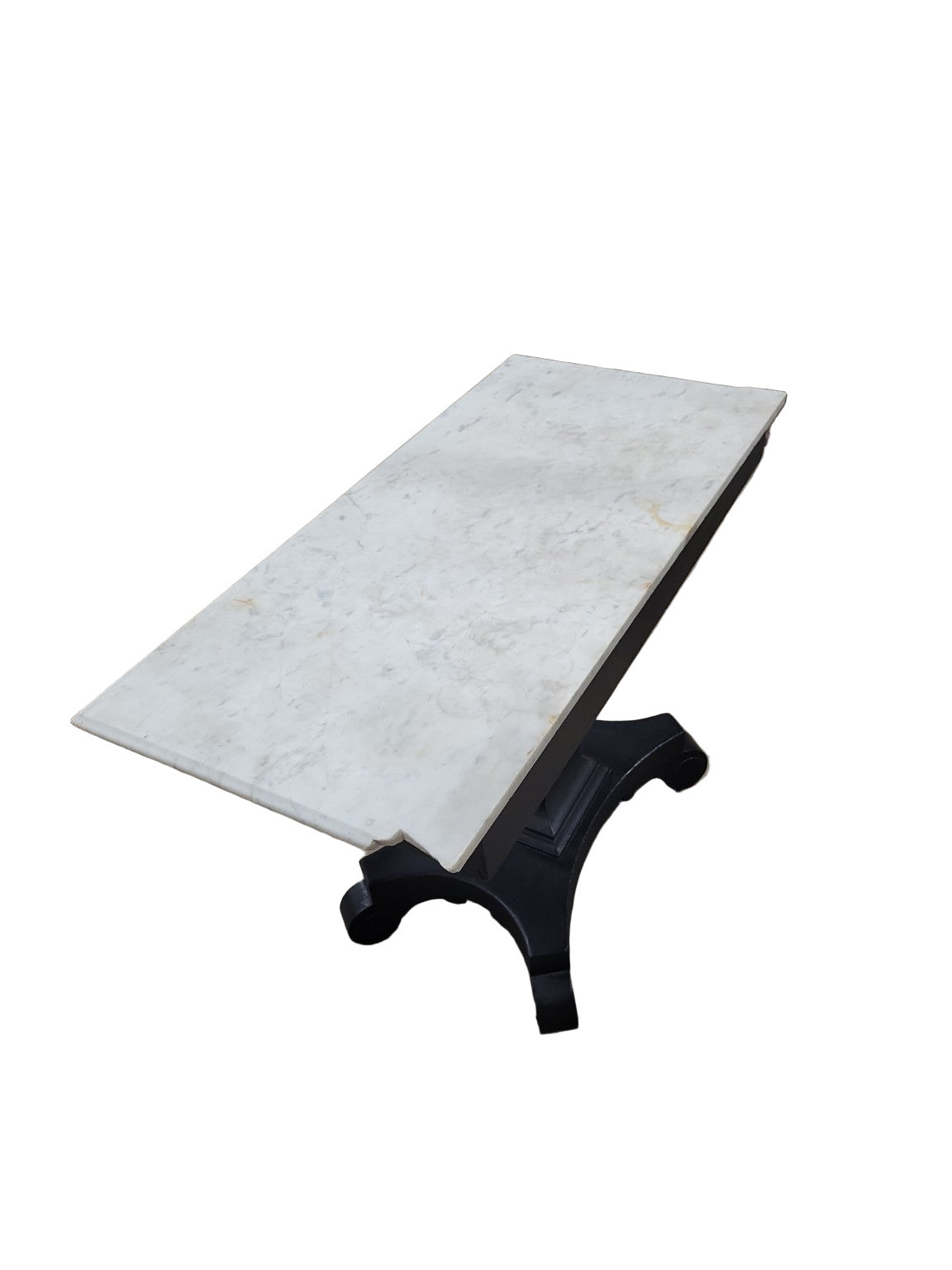 Victorian Revival Marble-Top Parlor Table – Grey Pedestal Base on Casters (Top Not Attached)