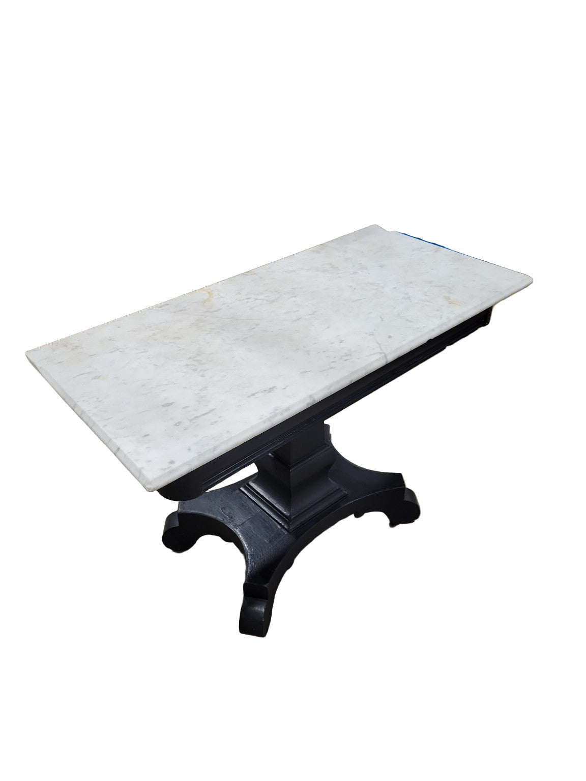 Victorian Revival Marble-Top Parlor Table – Grey Pedestal Base on Casters (Top Not Attached)