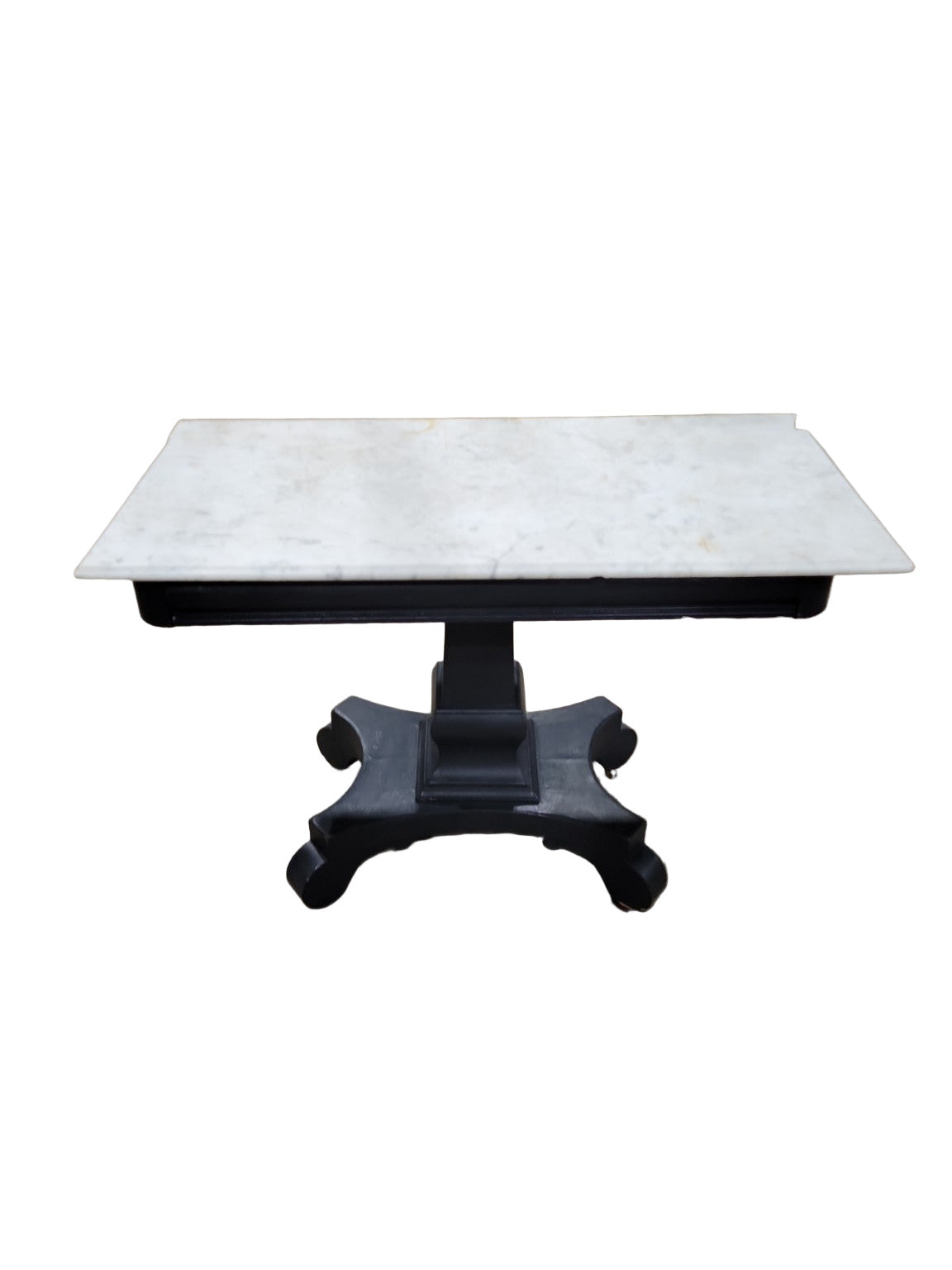 Victorian Revival Marble-Top Parlor Table – Grey Pedestal Base on Casters (Top Not Attached)