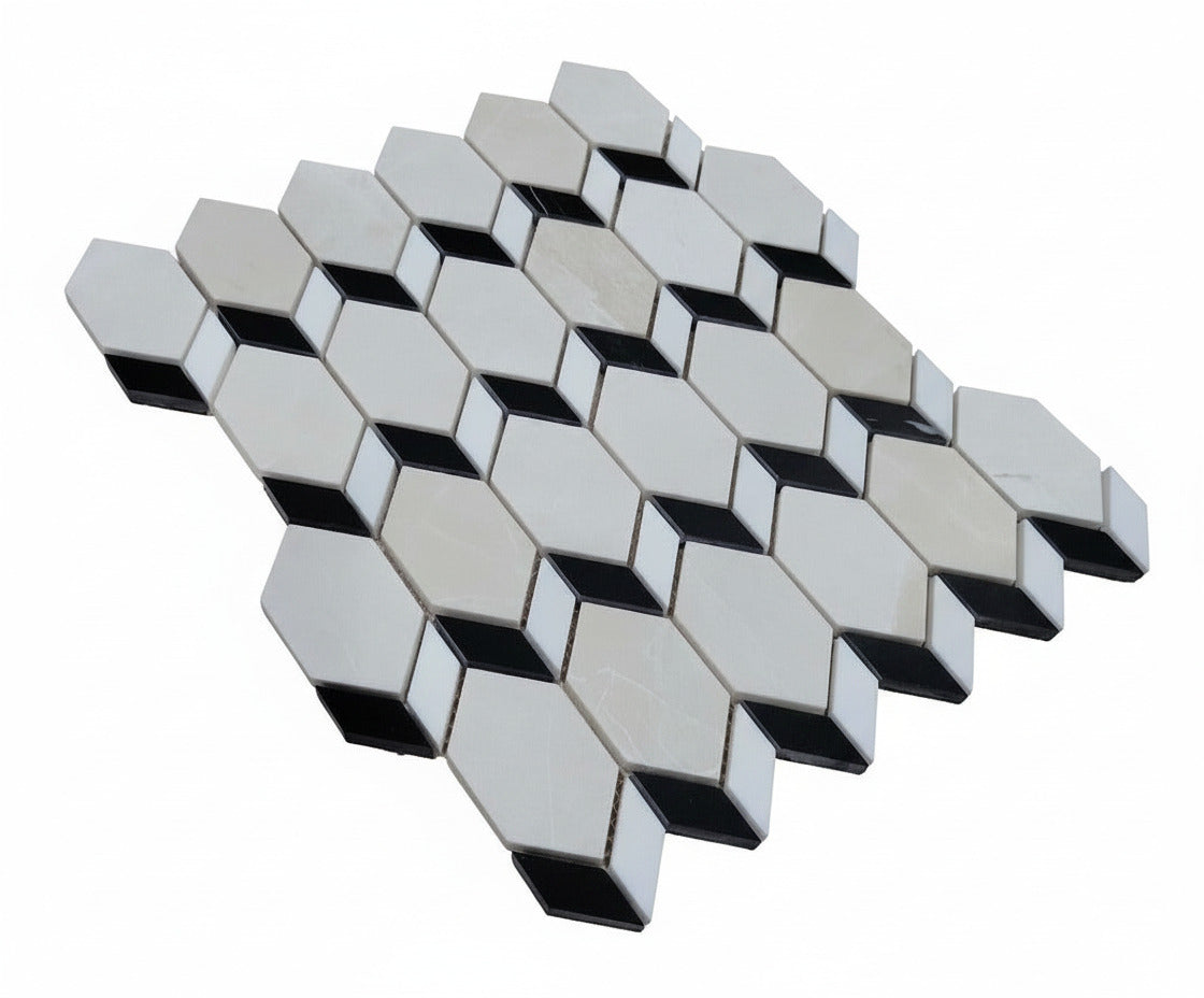 Set of 3 Mosaic Tile Sheets – Diamond Cube Pattern, 12" x 14"