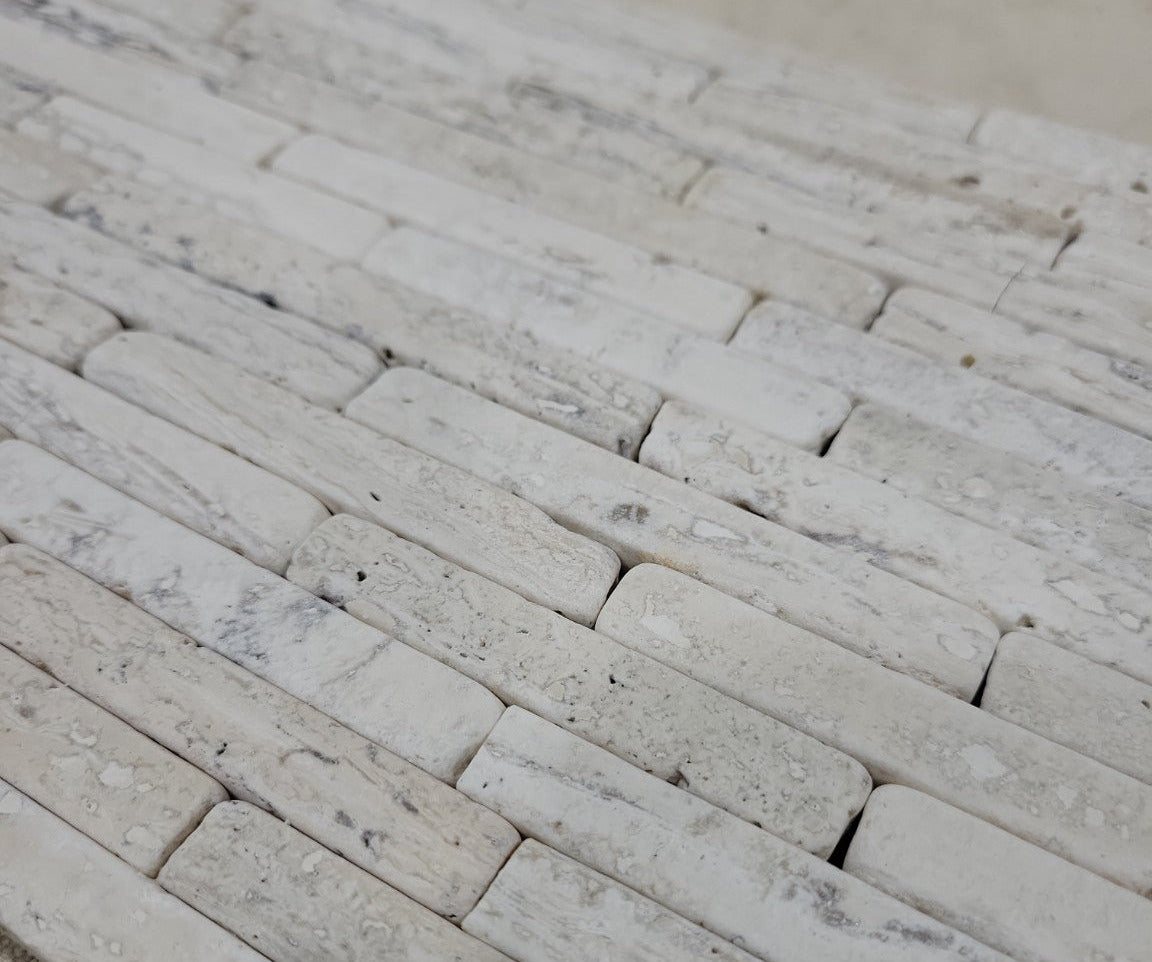 Set of 3 Carrara Marble Mosaic Tile Sheets – 13" x 6 ⅛" Each