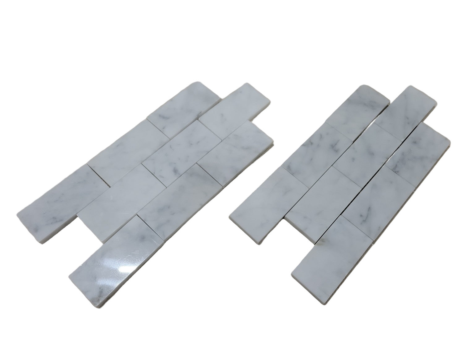 Set of 2 GBI Carrara Polished Porcelain Subway Mosaic Sheets – 13 ½" x 5 ⅞" Each