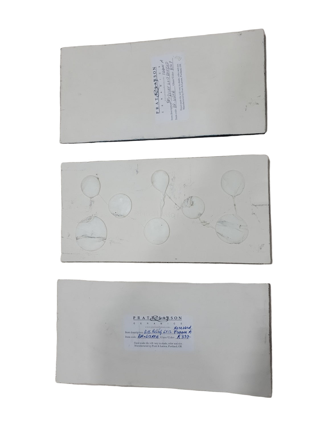 Set of 3 Pratt & Larson Recessed Bas Relief Tiles – 6"x12" Frame A