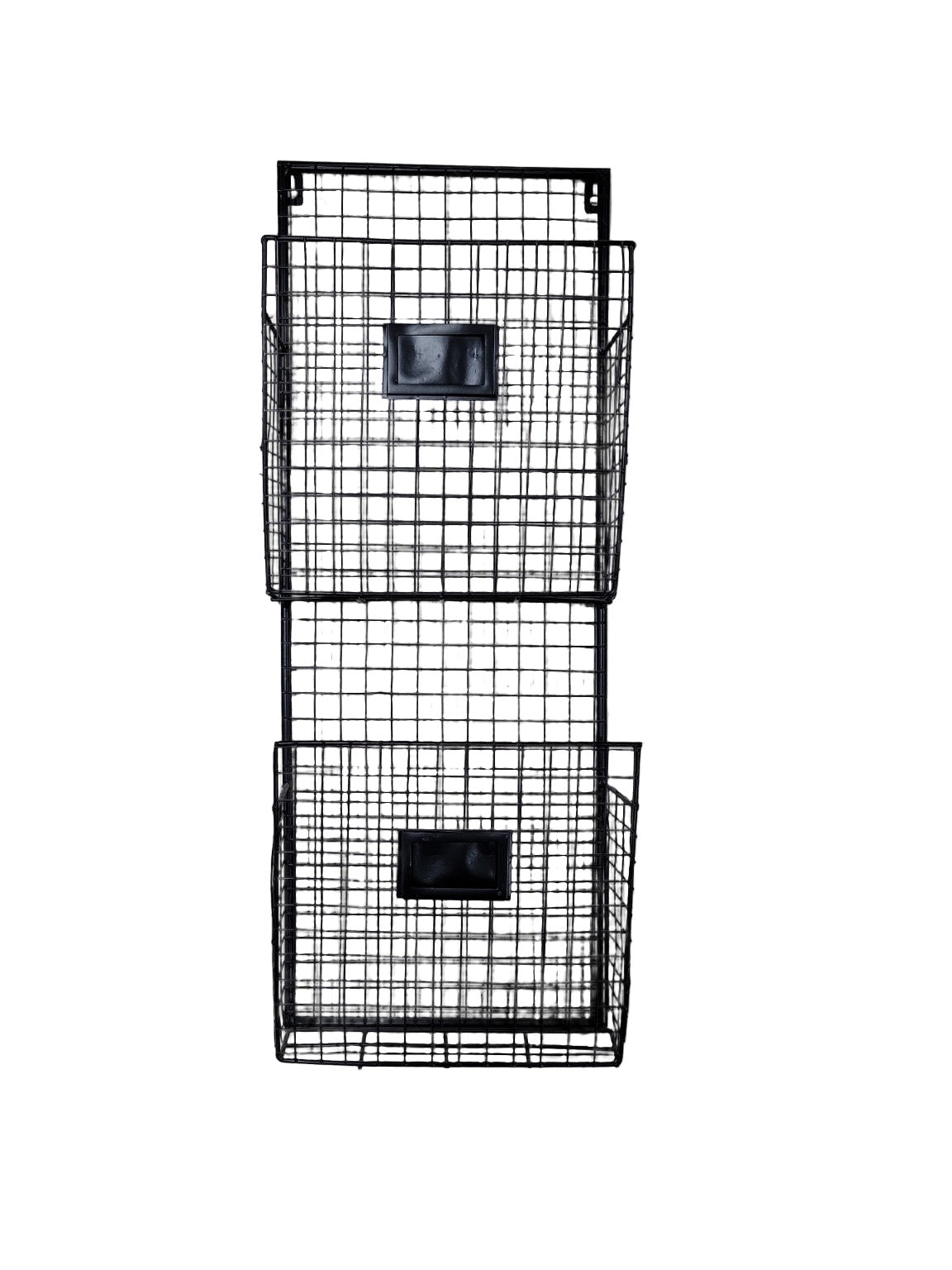 2-Tier Black Wire Wall Organizer with Label Plates
