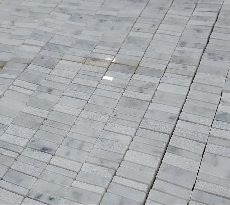 Set of 4.5 White Marble Mosaic Sheets – Stacked Mini Brick Pattern