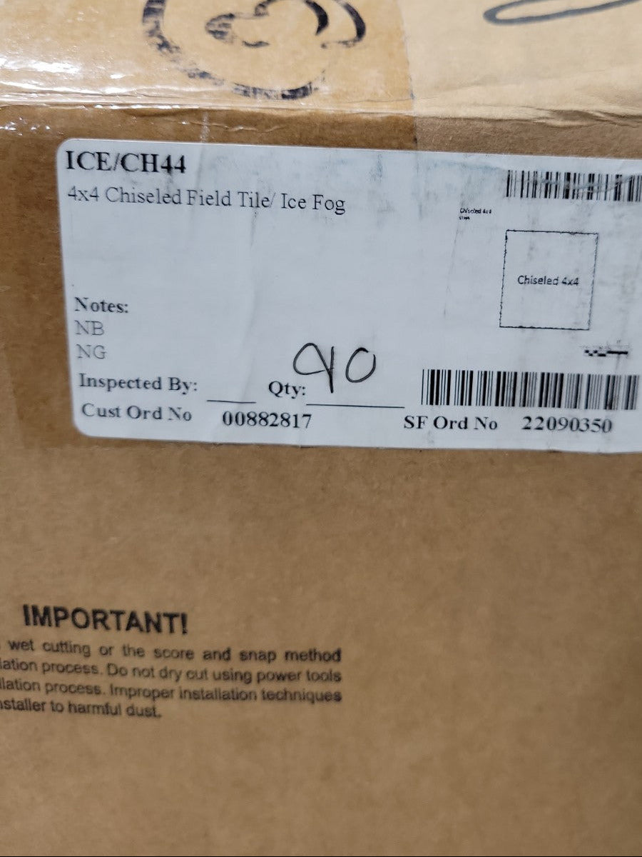 Set of 92 Ceramic Field Tiles – 4" x 4" – Ice Fog, Chiseled Edge