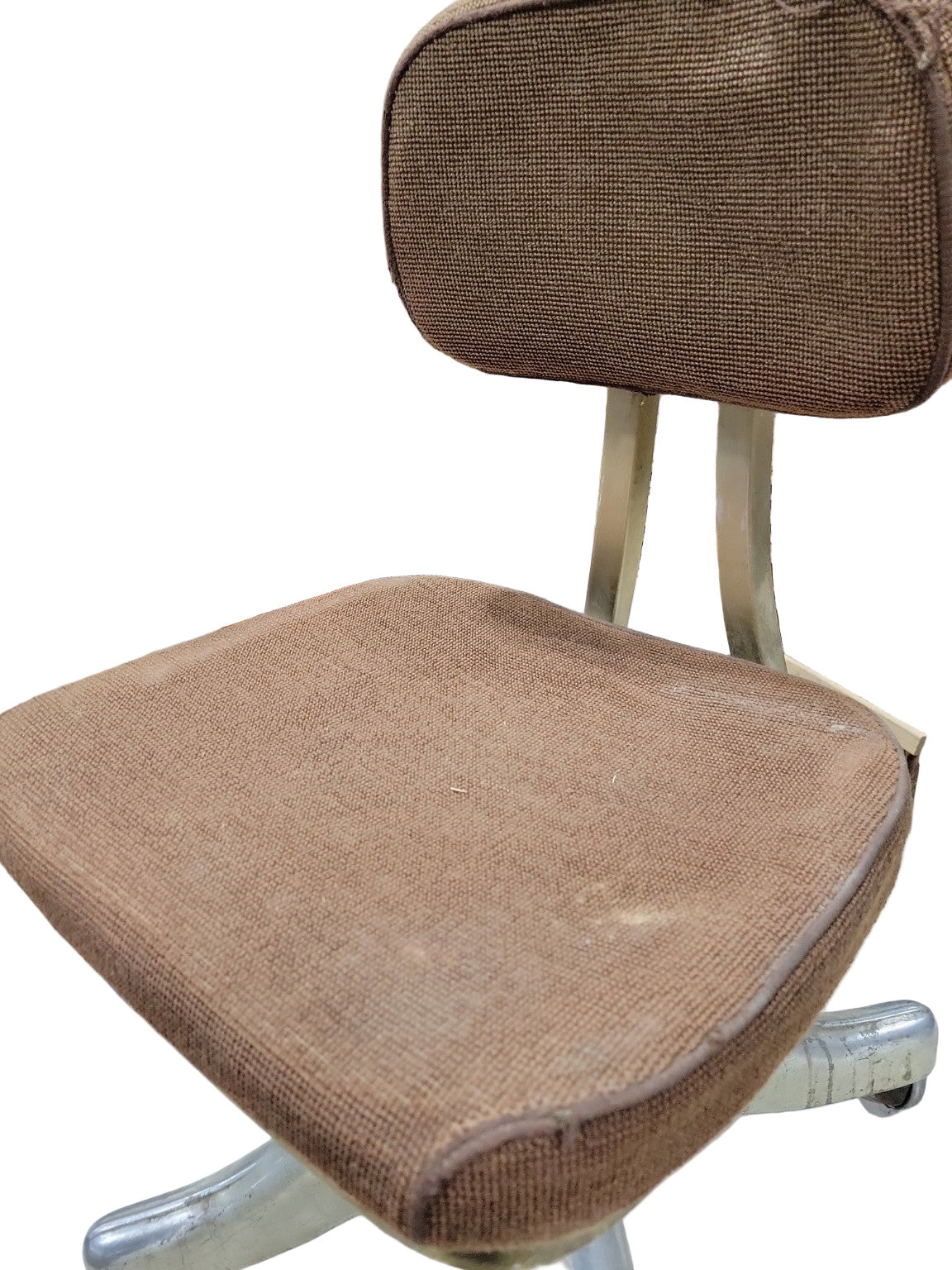 Mid-Century Industrial Office Chair – Shaw-Walker – Aluminum Base with Brown Upholstery