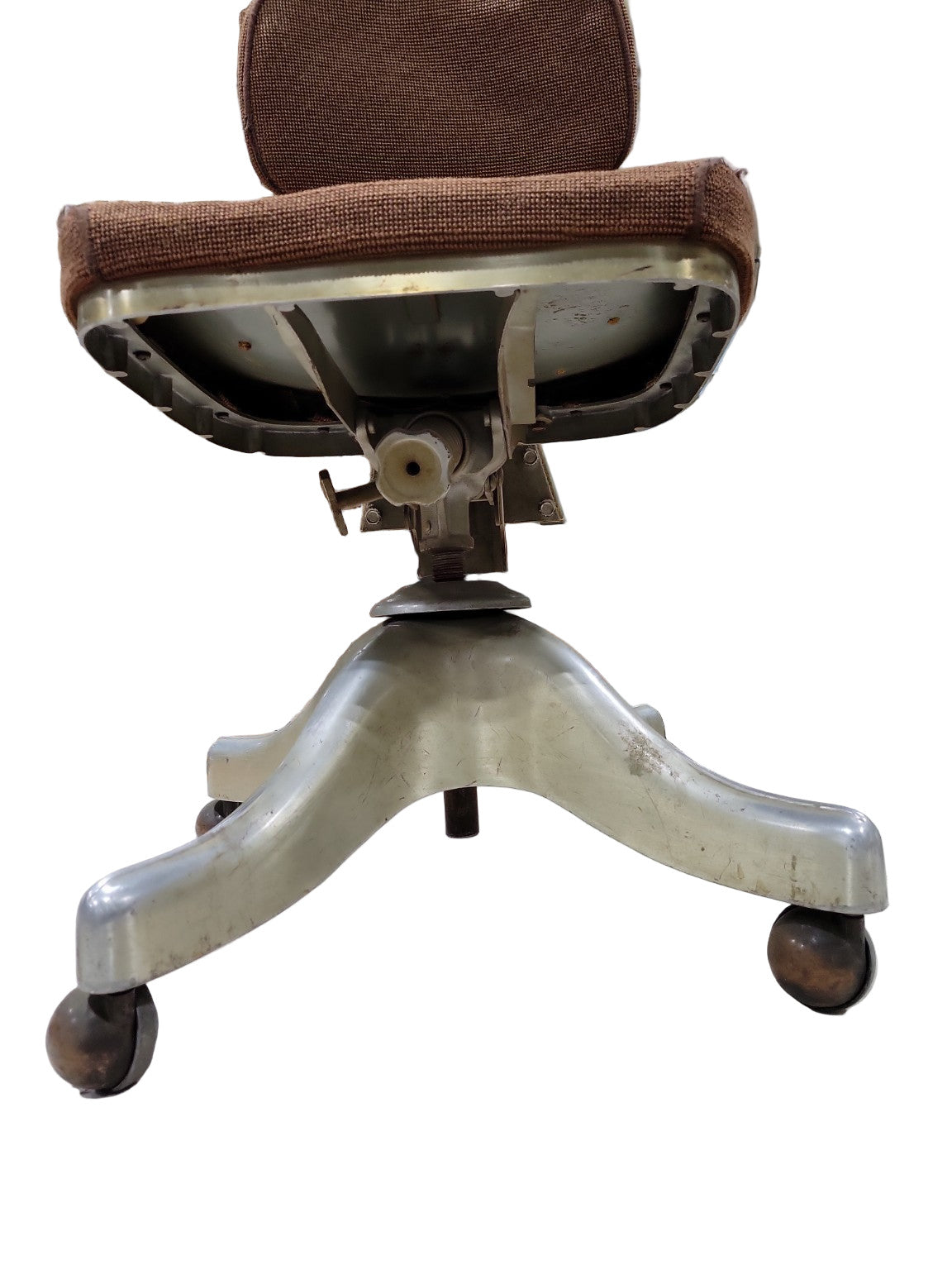 Mid-Century Industrial Office Chair – Shaw-Walker – Aluminum Base with Brown Upholstery