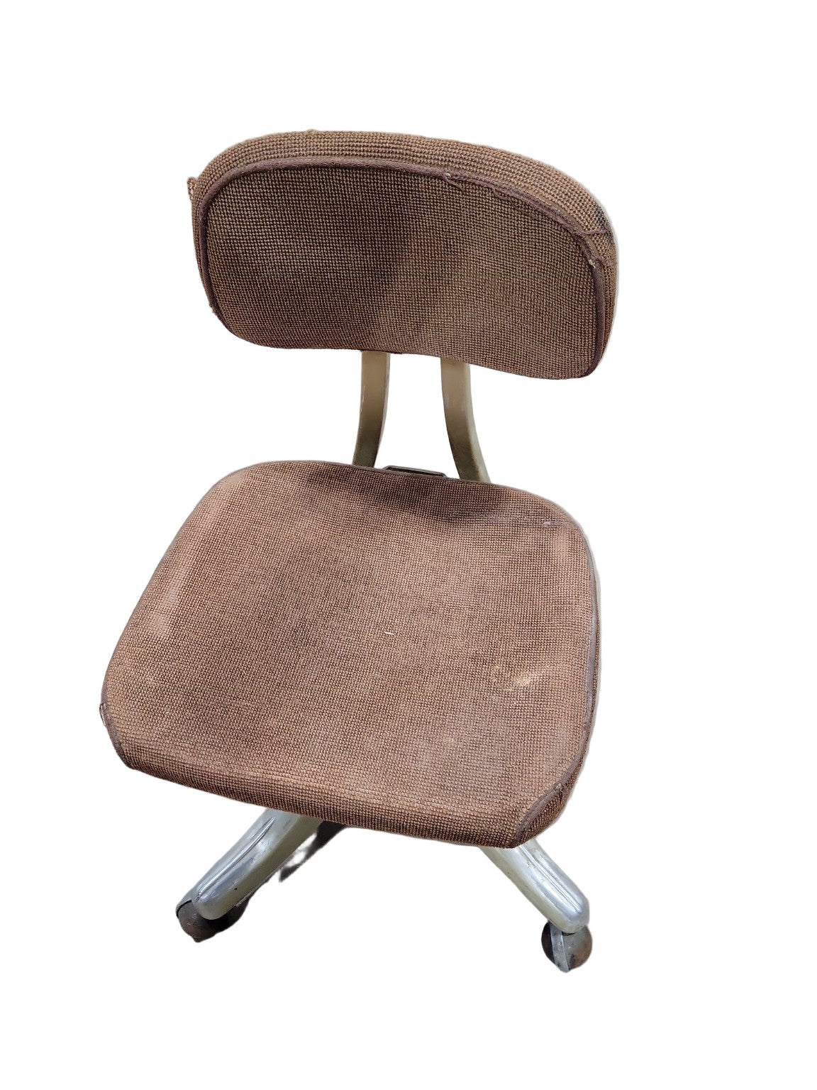 Mid-Century Industrial Office Chair – Shaw-Walker – Aluminum Base with Brown Upholstery