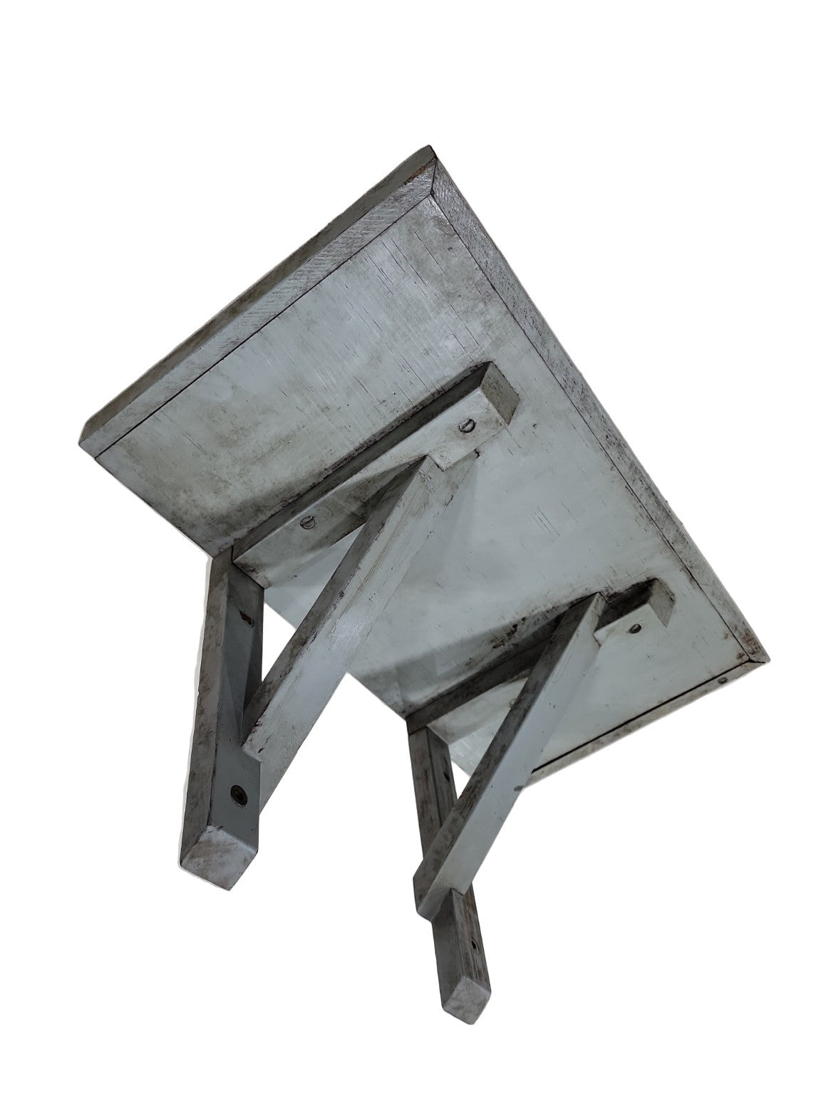 Rustic Handcrafted Wooden Wall Shelf – Painted Gray – With Attached Brackets