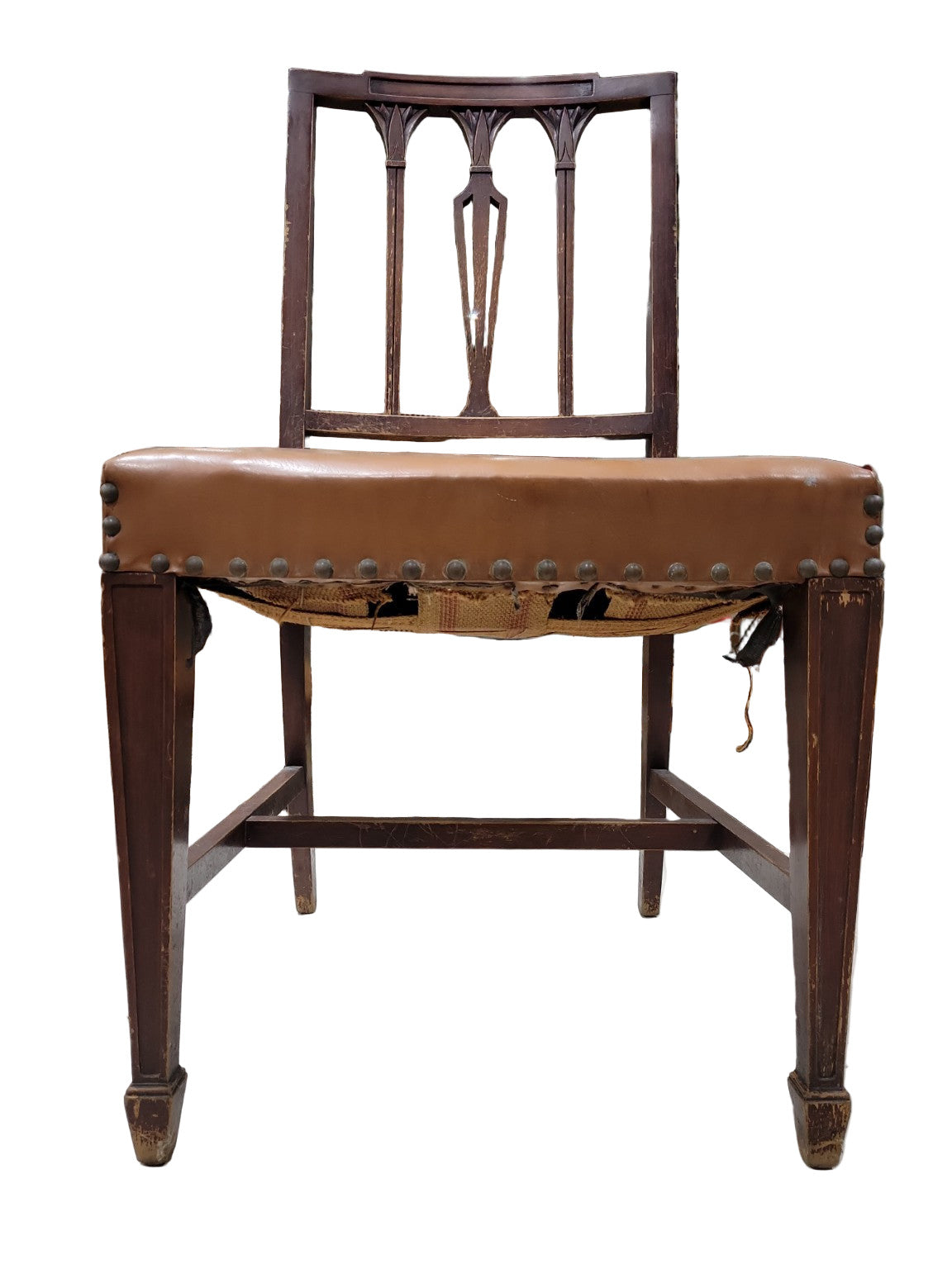 Antique Gothic Revival Dining Chair – Arched Back Splat & Upholstered Seat