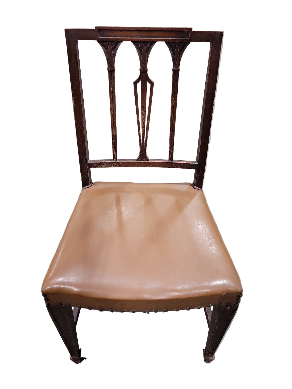 Antique Gothic Revival Dining Chair – Arched Back Splat & Upholstered Seat
