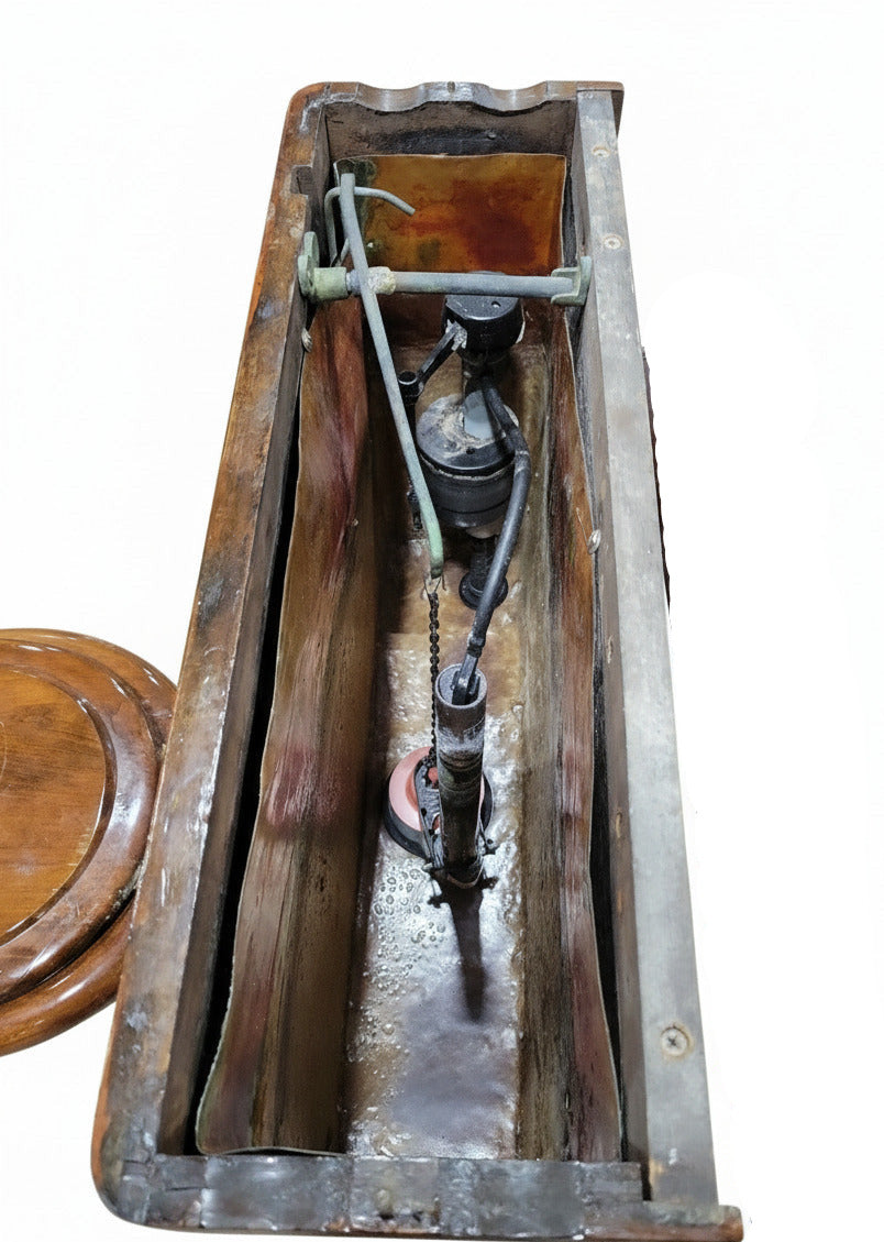 Antique Oak Low-Tank Toilet by Standard Manufacturing Co. – Copper-Lined Tank, Brass Hardware & Ceramic Bowl