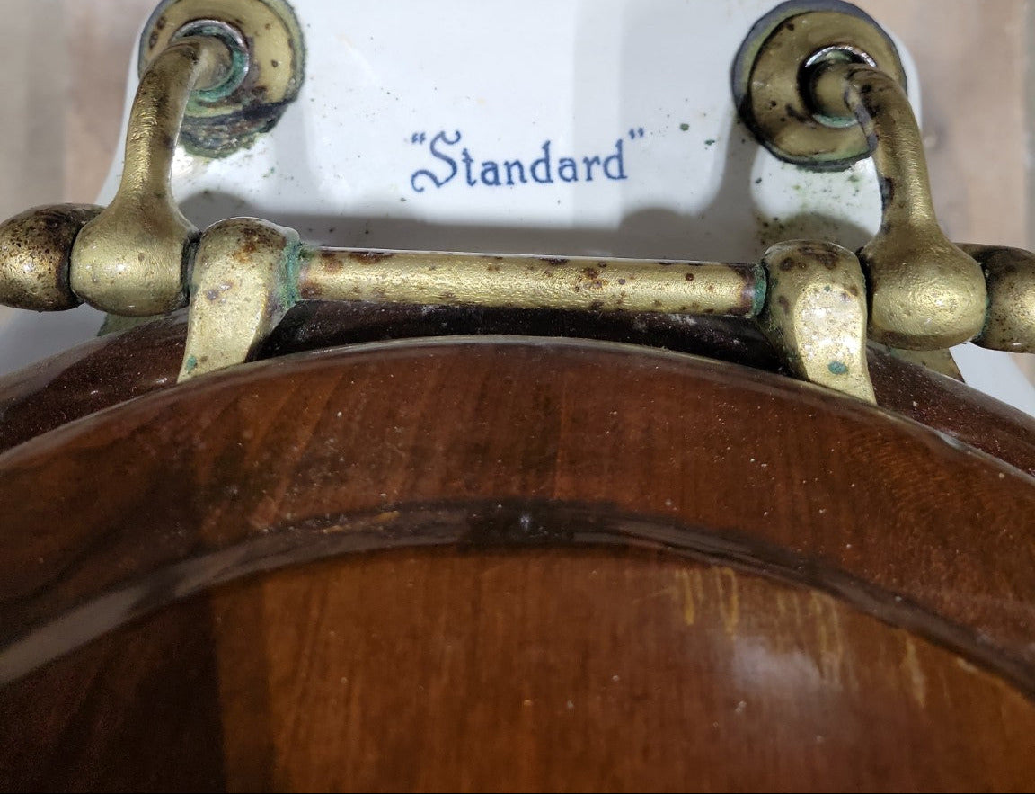 Antique Oak Low-Tank Toilet by Standard Manufacturing Co. – Copper-Lined Tank, Brass Hardware & Ceramic Bowl