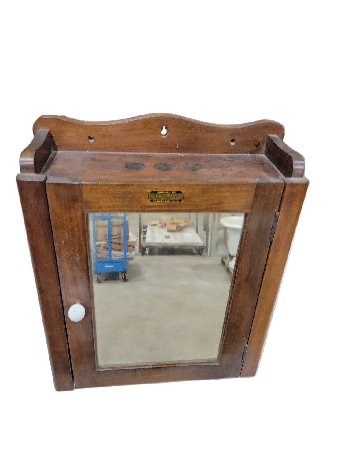 Vintage Oak Wall-Mount Wooden Medicine Cabinet with Mirror