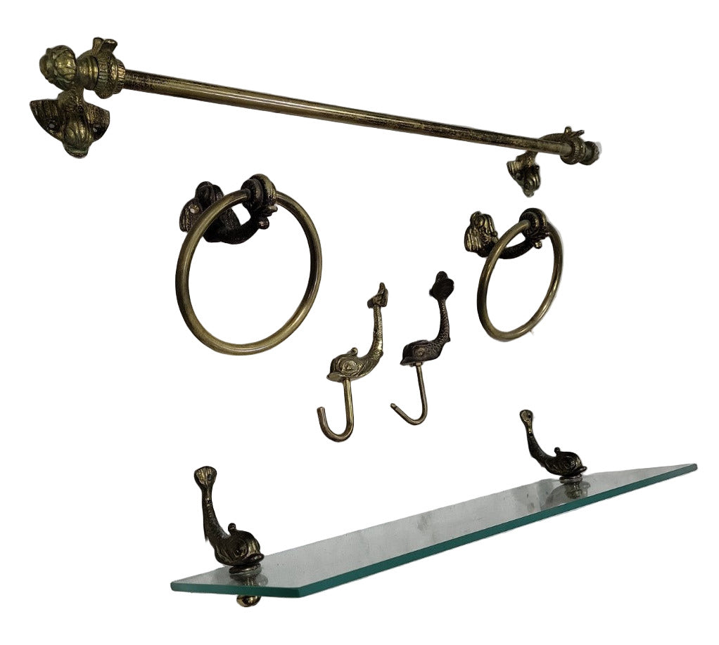 Vintage Brass Bathroom Hardware Set – Fish Motif (7-Piece Set)