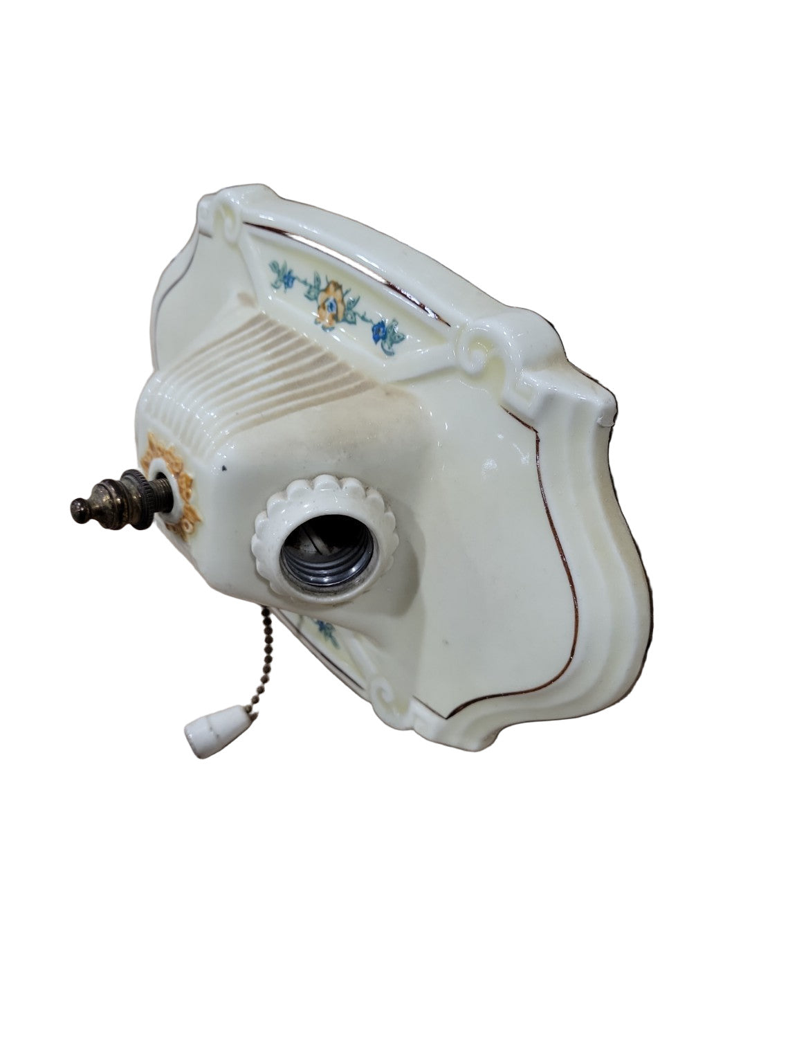 Art Deco Floral Ceramic Double Wall Sconce – Pull Chain Fixture