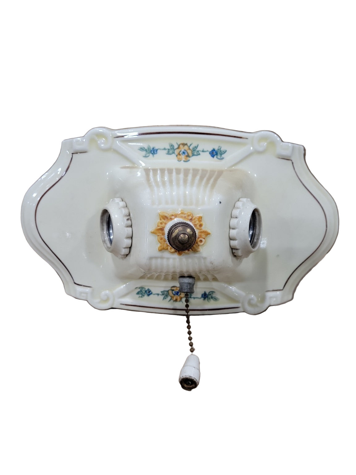 Art Deco Floral Ceramic Double Wall Sconce – Pull Chain Fixture
