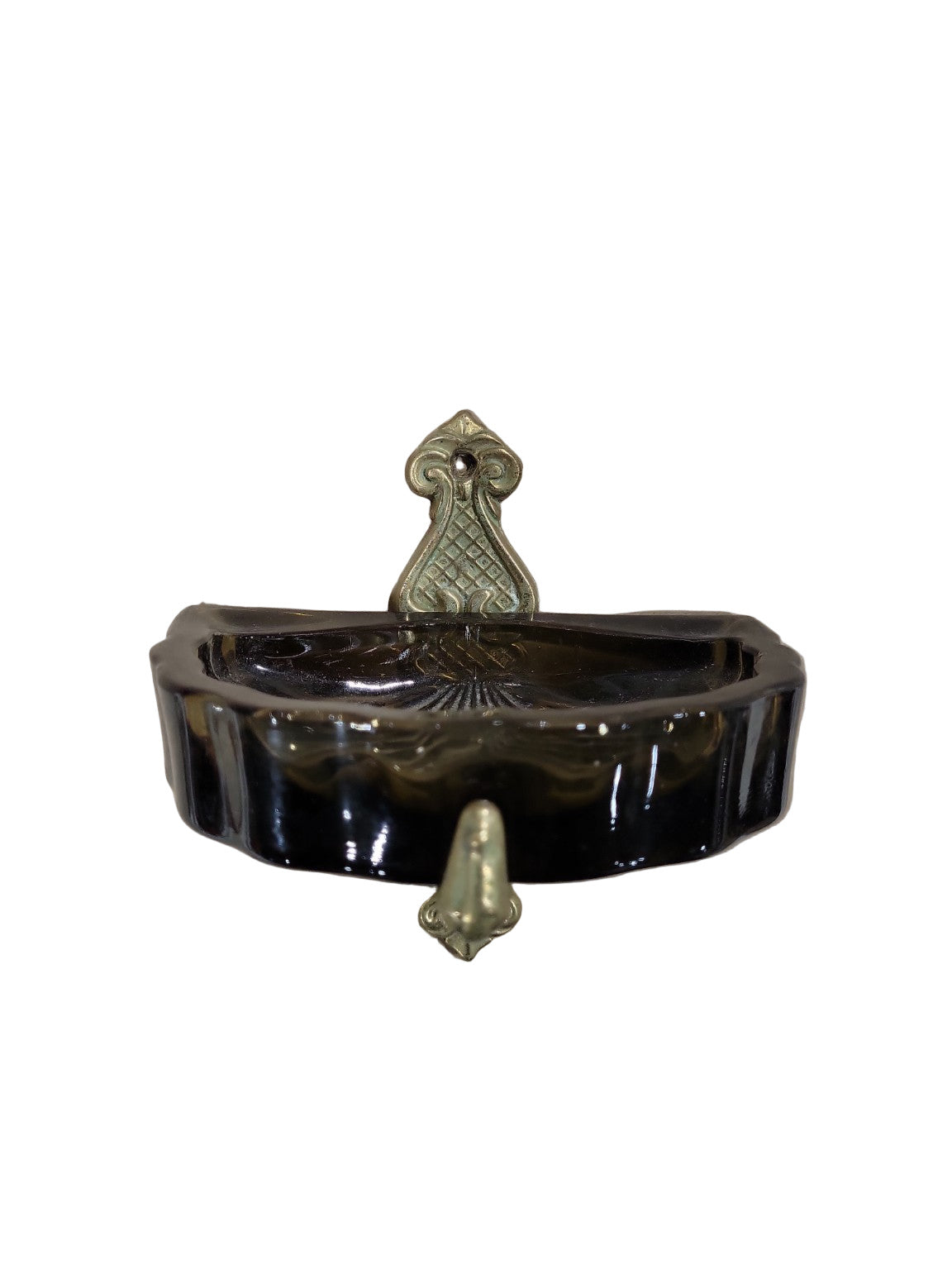 Vintage Wall-Mounted Amber Glass Soap Dish with Ornate Brass Bracket