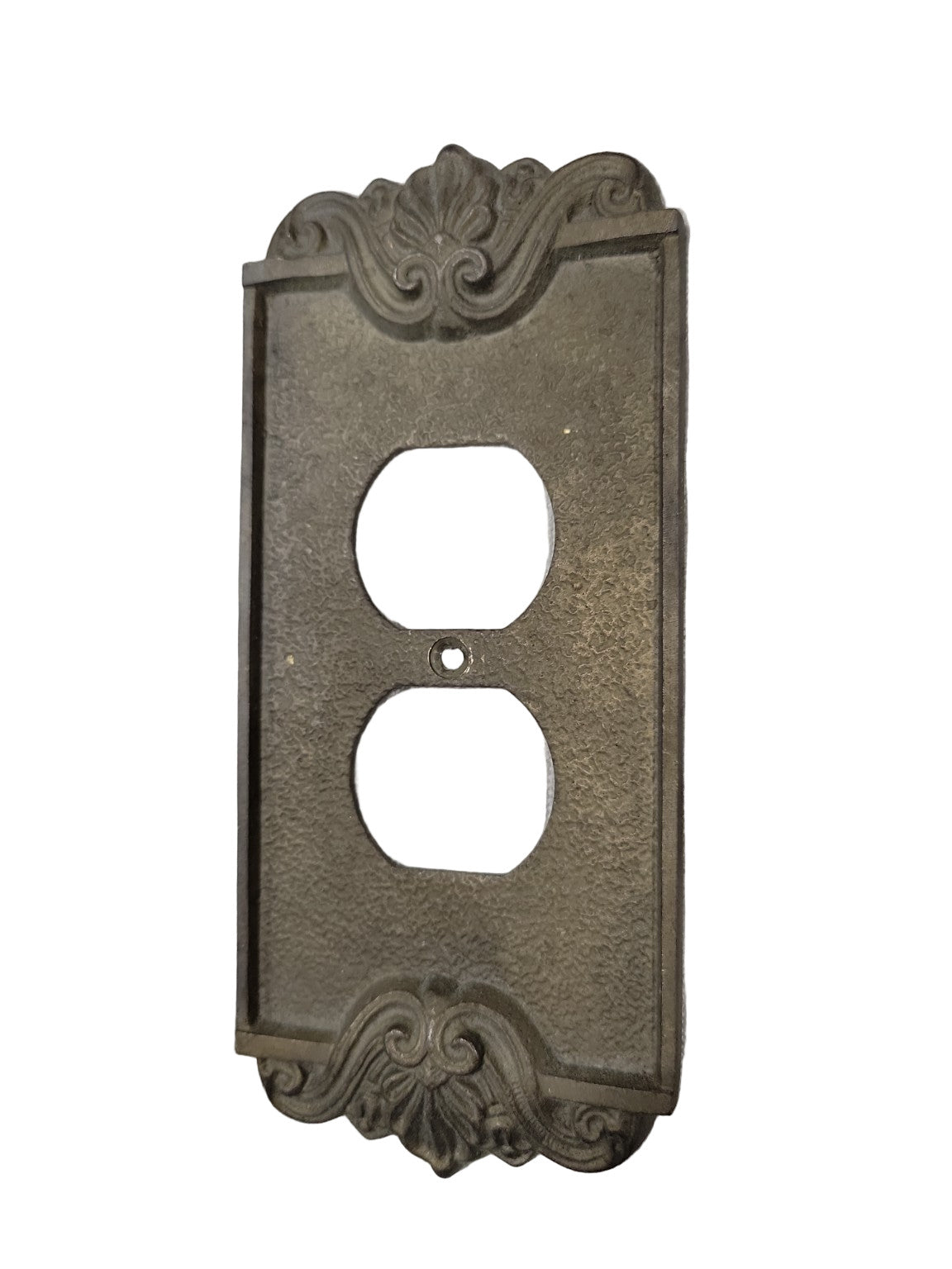Vintage Cast Metal Outlet Cover Plate – Ornate Victorian Scroll Design