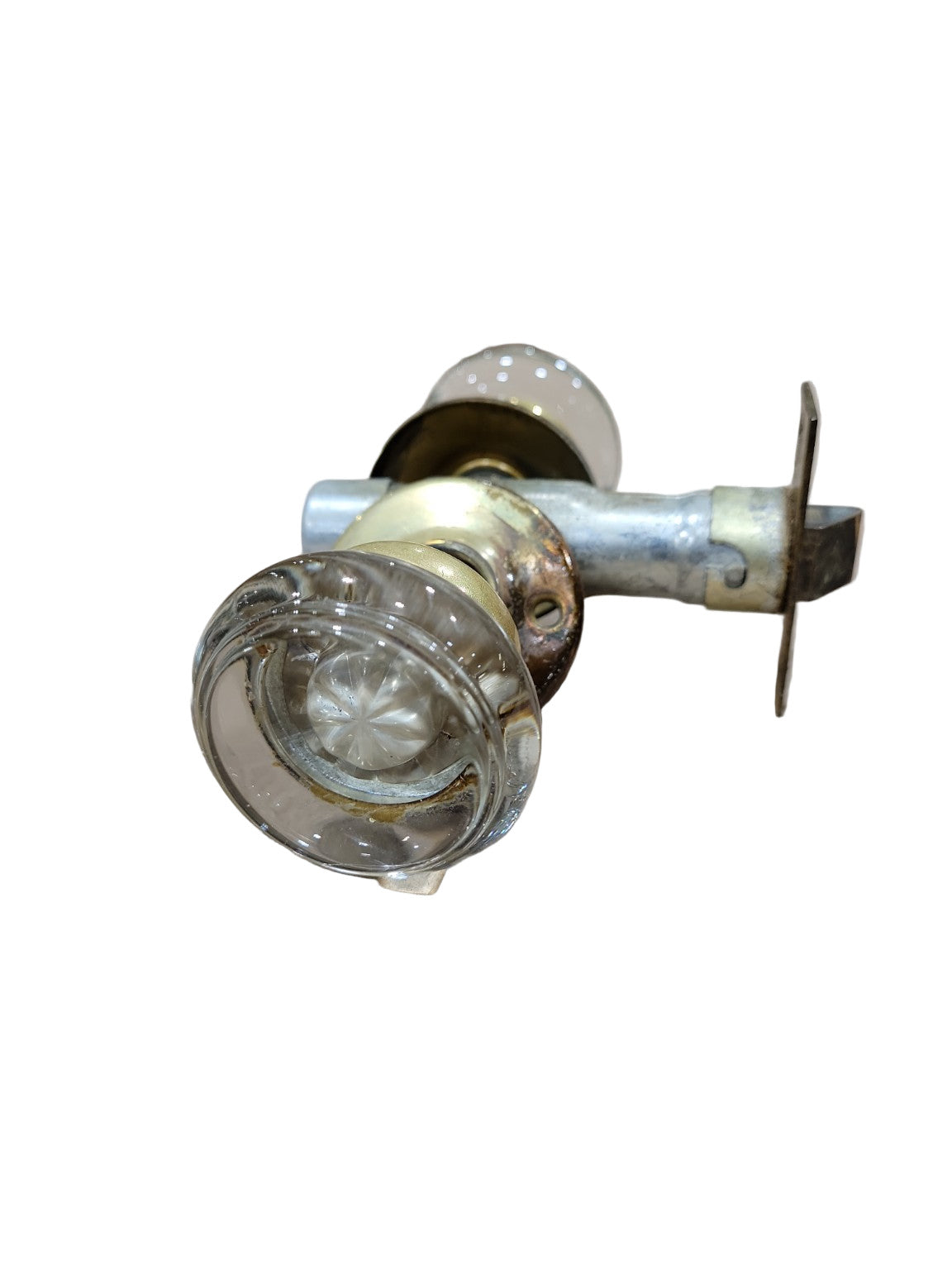 Vintage Clear Glass Doorknob Set with Brass Hardware – Starburst Center