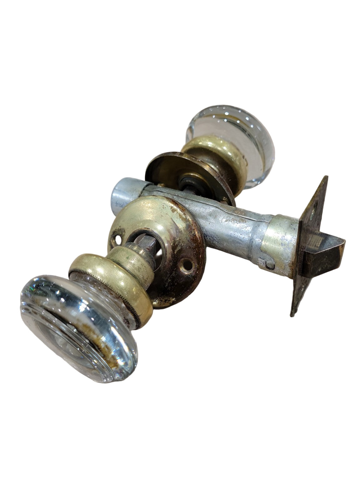 Vintage Clear Glass Doorknob Set with Brass Hardware – Starburst Center
