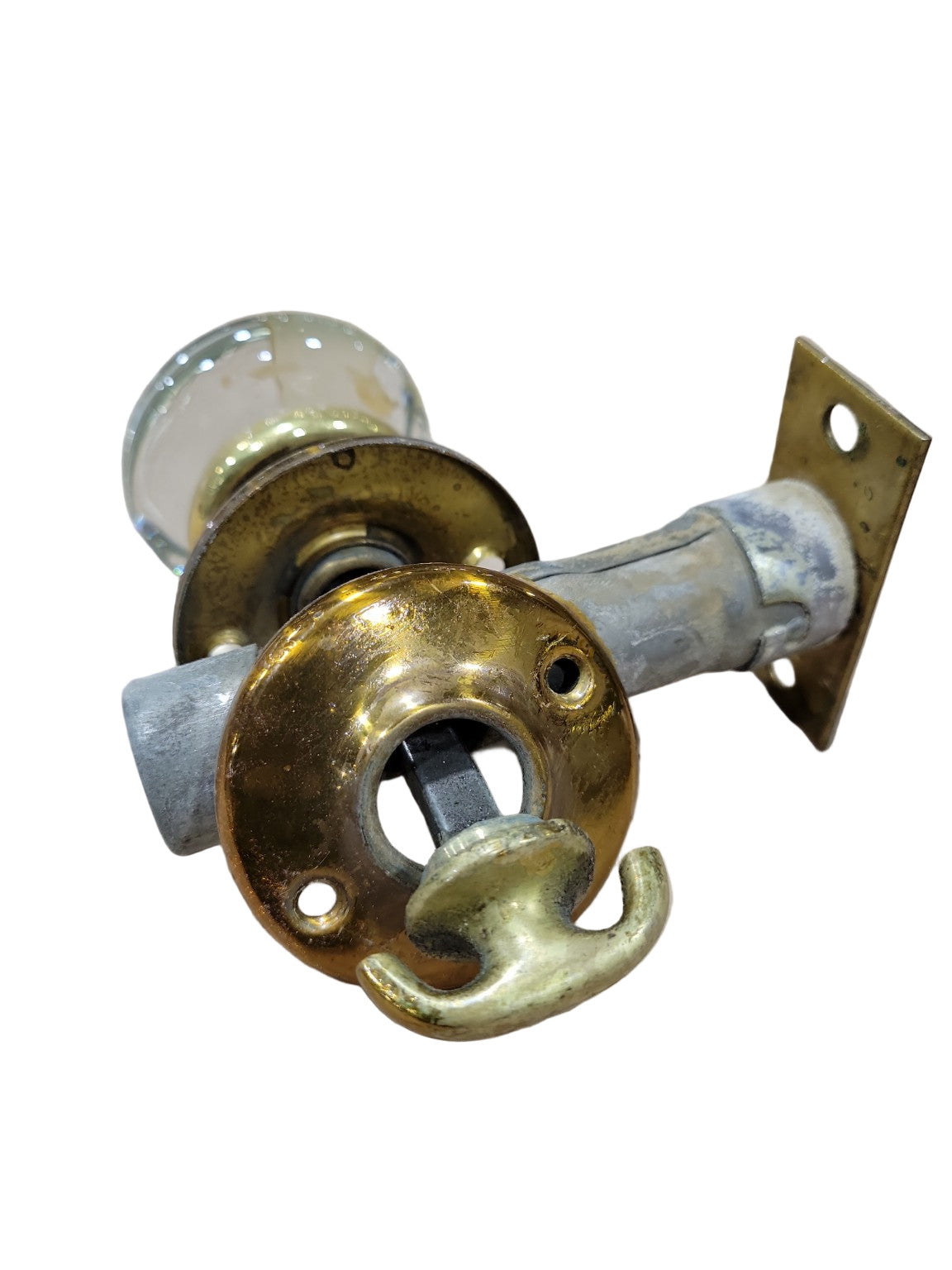 Vintage Glass Doorknob Set with Brass Turn Lock – Starburst Center (One Side)