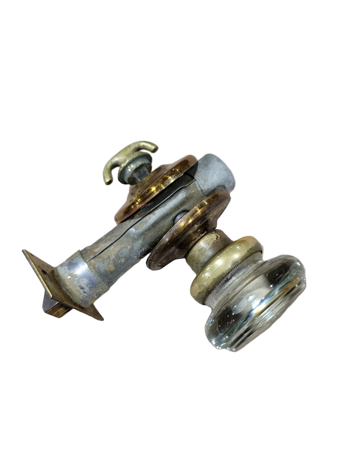 Vintage Glass Doorknob Set with Brass Turn Lock – Starburst Center (One Side)