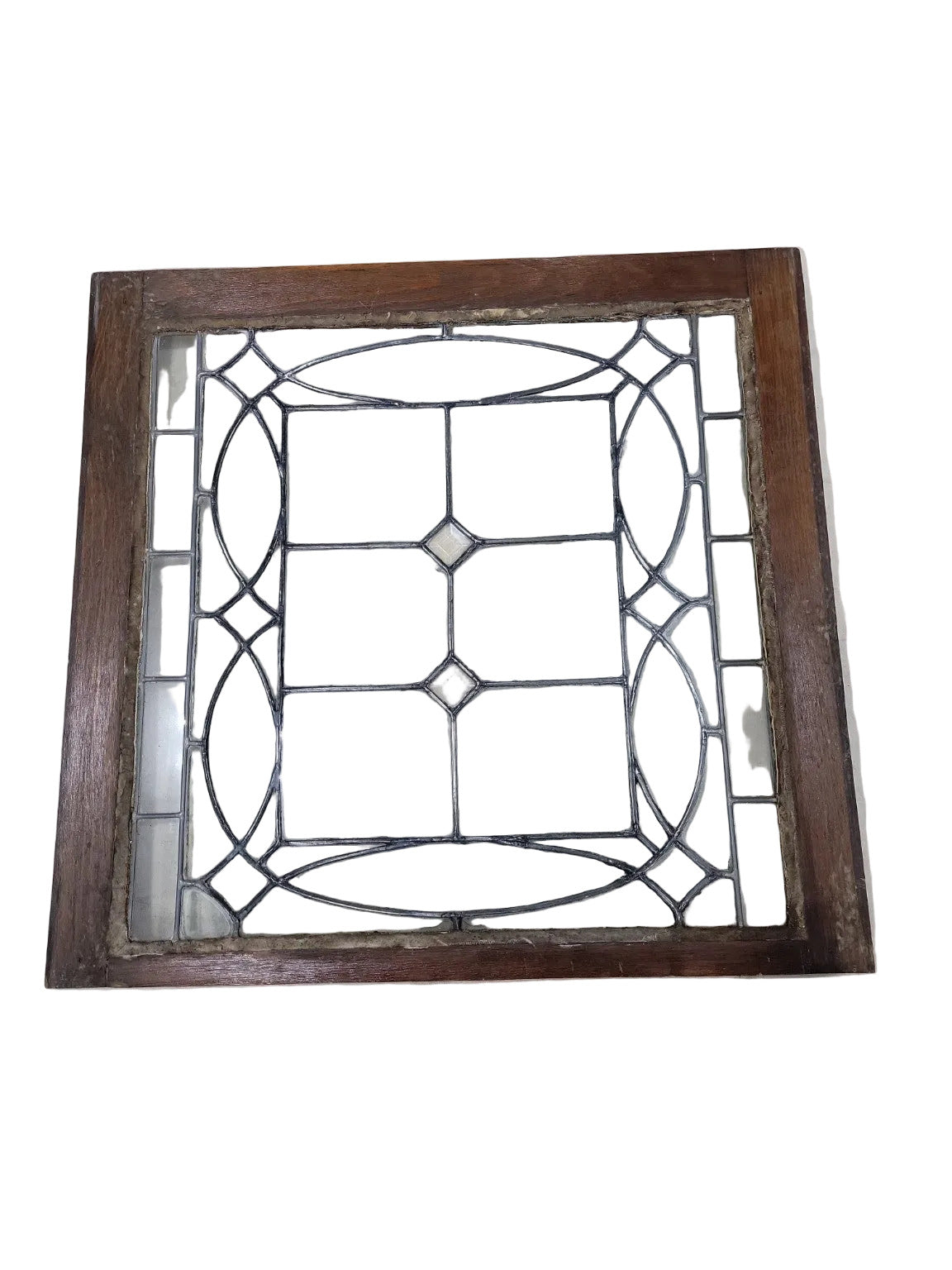 Square Leaded Glass Window – Oval Grid Pattern in Rich Wood Frame