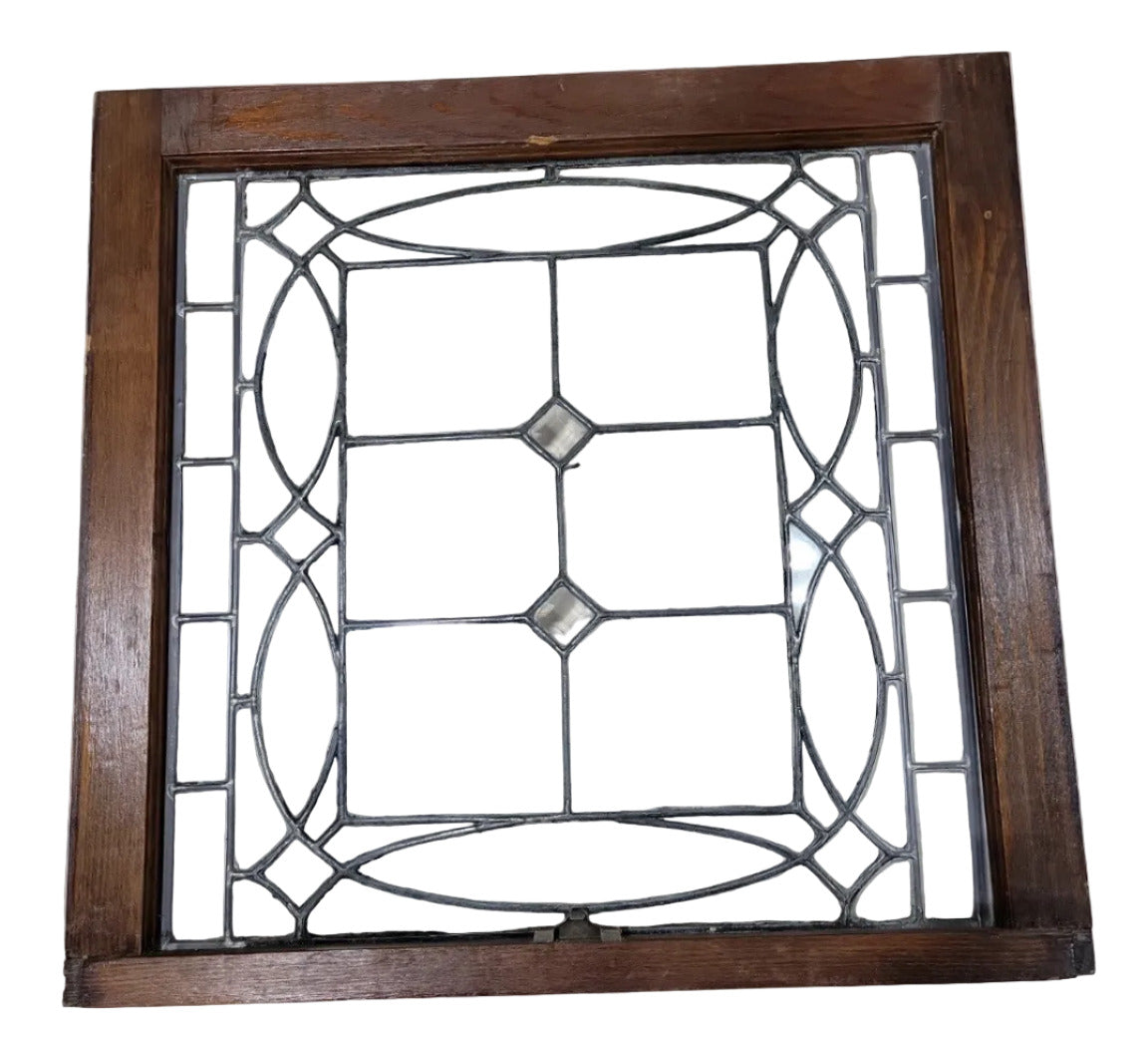 Square Leaded Glass Window – Oval Grid Pattern in Rich Wood Frame